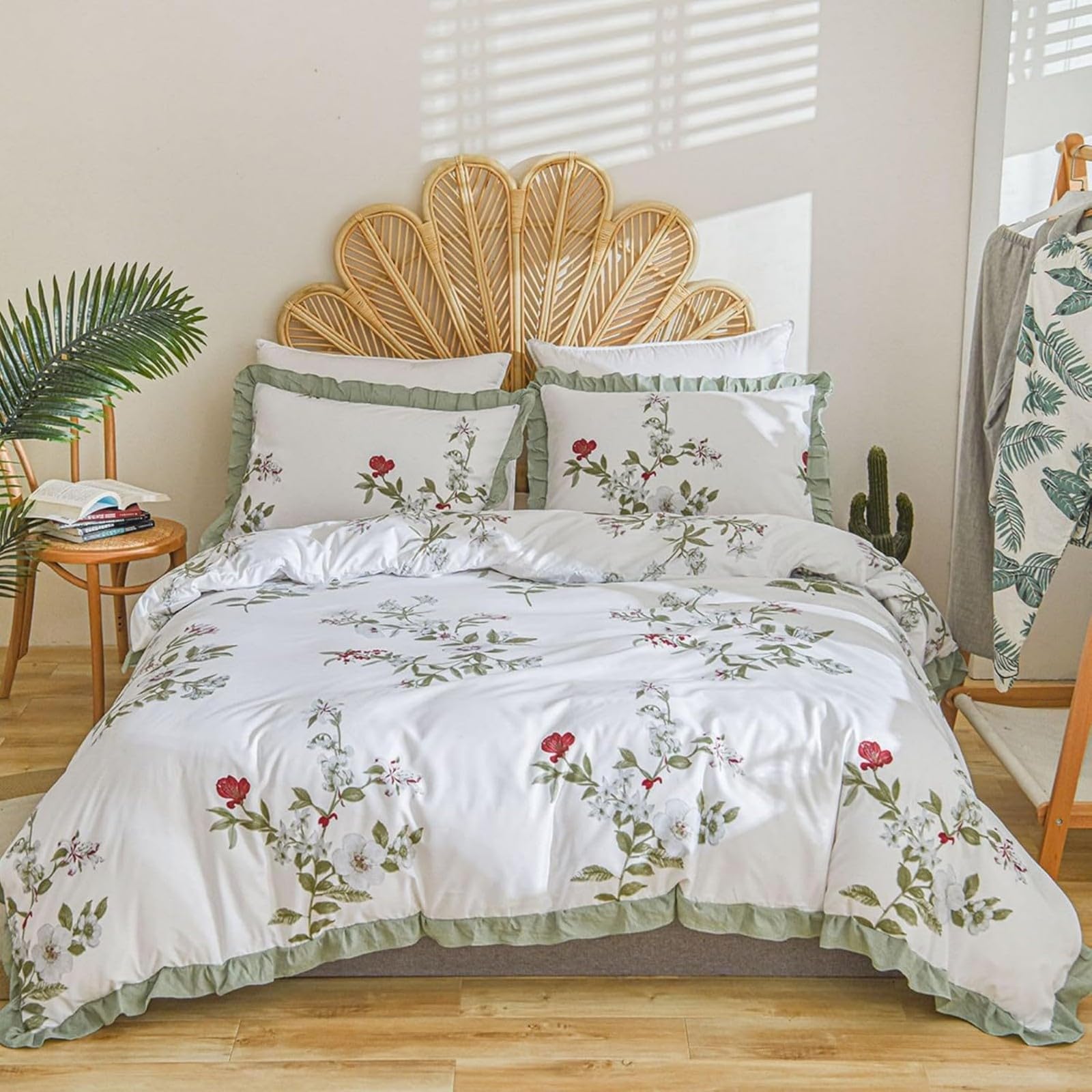 Freyamy Mädchen Bettwäsche 135x200 Blumen Bunt Floral Rüschen BettwäscheSet