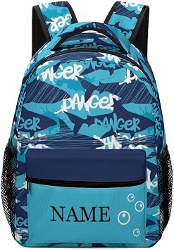 Custom White Blue Shark Backpack for Kids Boys Girls Personalized Name Text Children Backpack School Bag Customized Daypack Schoolbag for Student Bookbag