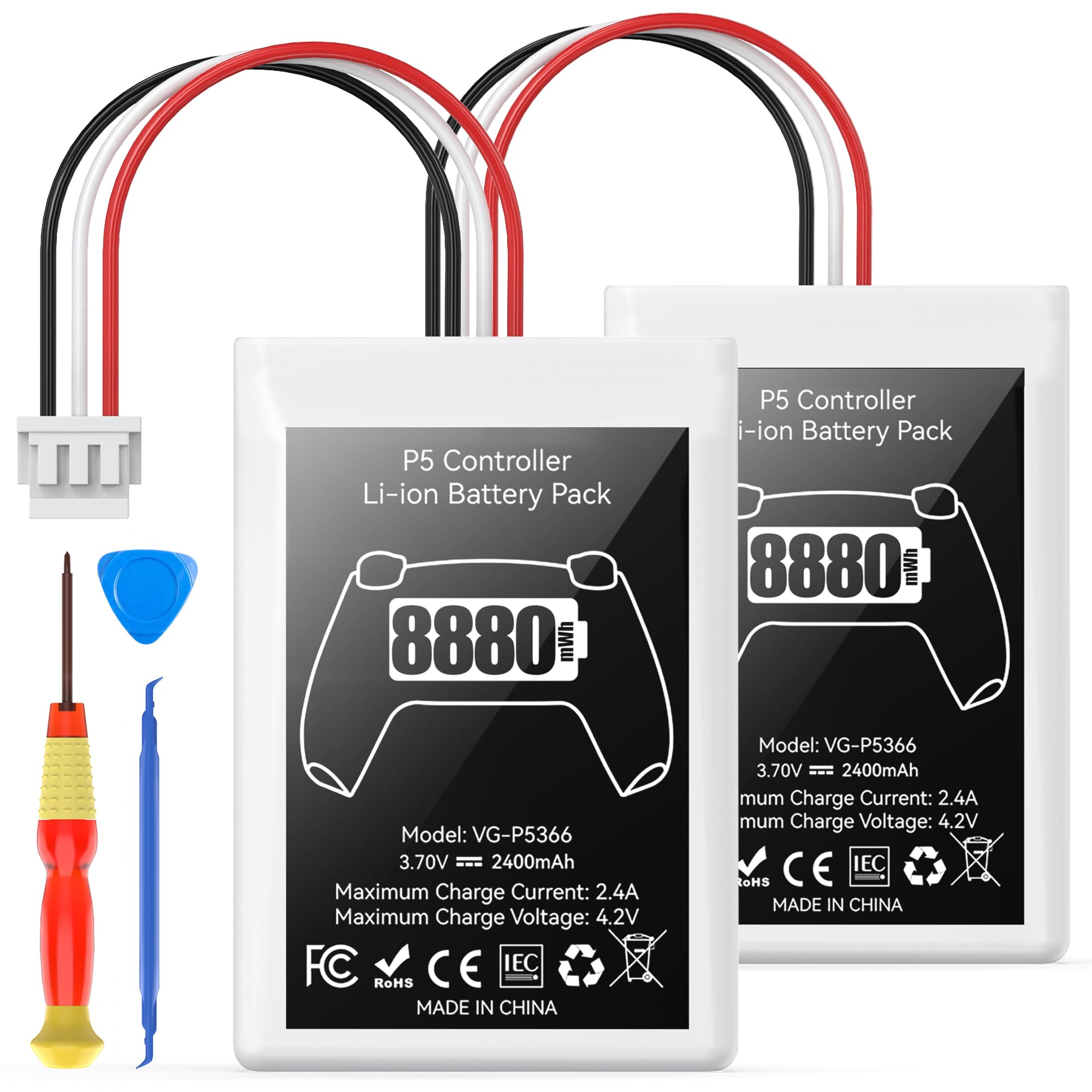 Kosker 2 Packs PS5 Controller Battery, 8880mWh High Capacity PS5 Controller Battery Replacement, Reliable PS5 Battery, PS5 Battery Pack for Extended Gaming, PS5 Rechargeable Battery Pack