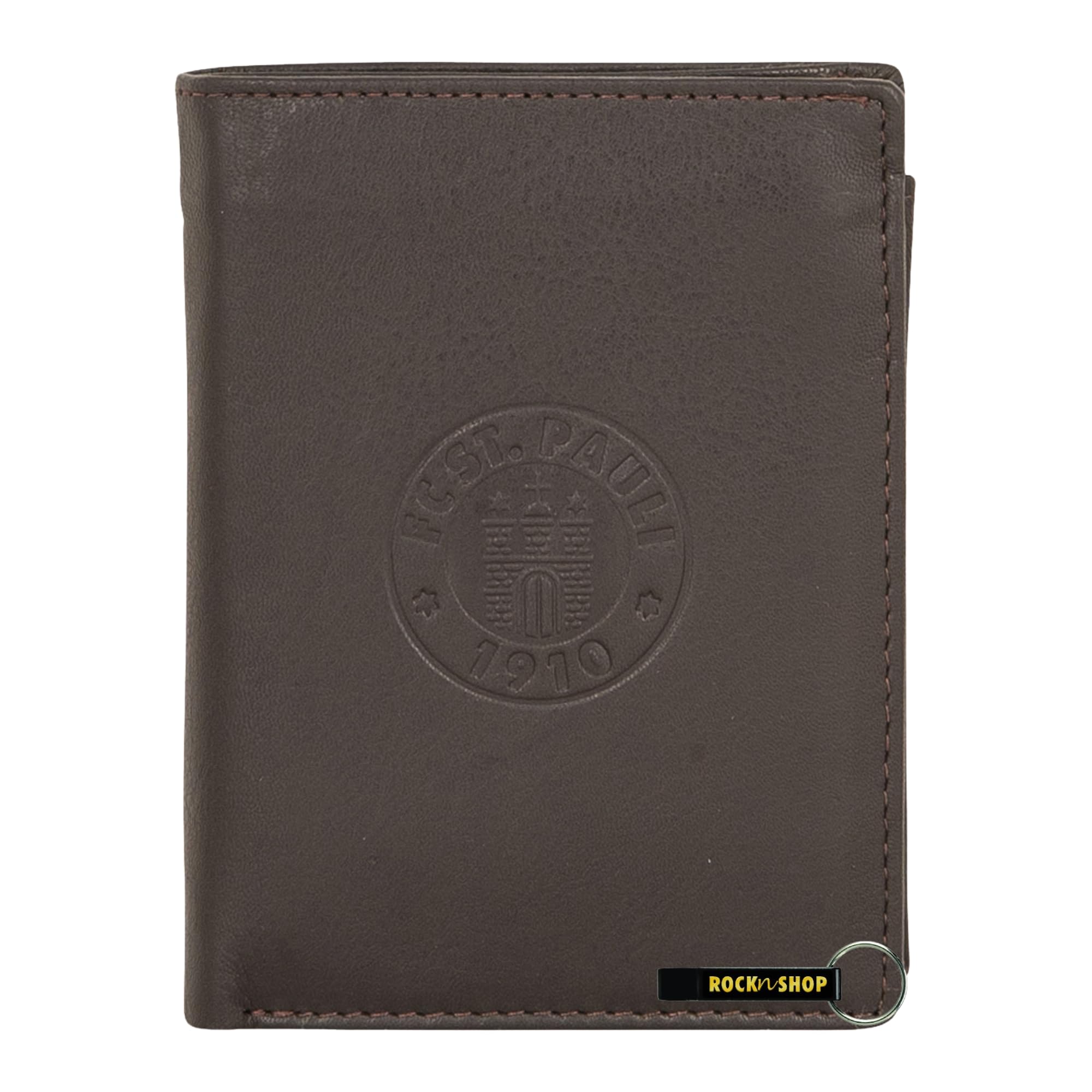 FC St. Pauli Geldbörse Leder Logo, Offizieller Fanartikel, Dunkelbraune Brieftasche, Ziegenleder, 8 Kartenfächer