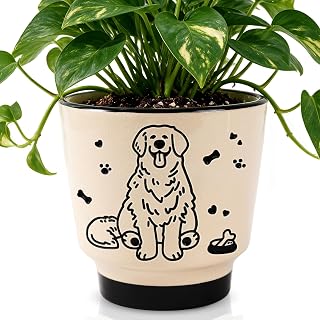 STHIE Ceramic Planters with Drainage Holes, 5 Inch Pots for Indoor Plants | Cute Funny Unique Animal Planters, Modern Design, Decorative Flower Pots, Beige