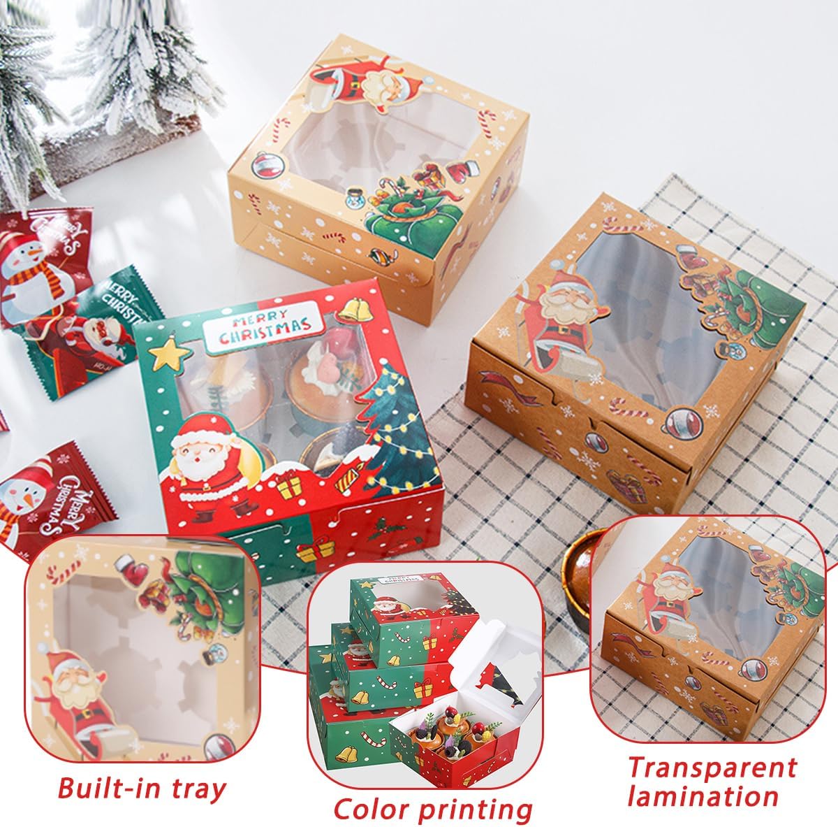 18 Pack Christmas Cupcake Boxes Festive Adorable Holiday Design Bakery Treat Packaging for Gift Giving Parties Desserts Muffins Pastries Tarts Convenient 4 Count Sweet Treat Container