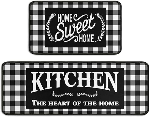 Miniatura 3 de Haretu Framhouse - Juego de 2 alfombras y tapetes de cocina, a cuadros blancos y negros, antideslizantes, para decoración de cocina del hogar, 17 x