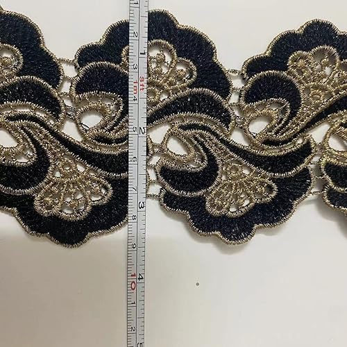 Miniatura 4 de Cinta de encaje bordada con flores negras, 2 yardas, cinta hecha a mano, suministros de costura para decoración de disfraces, 3.3 pulgadas