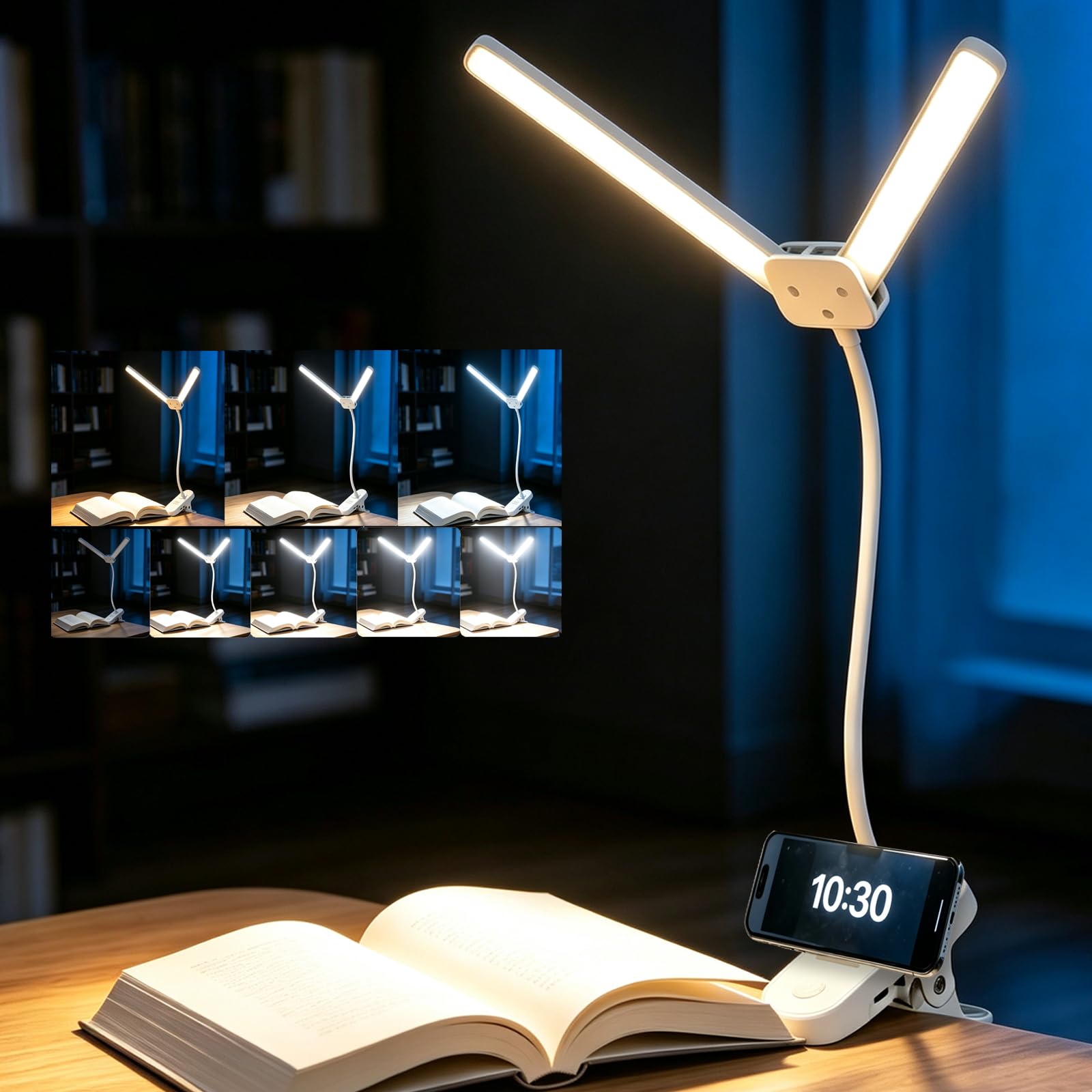 1200mAh ricaricabile doppia testa LED Desk Lamp con morsetto