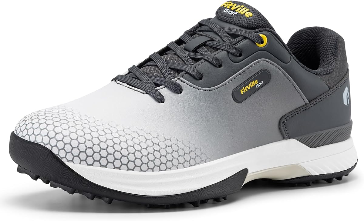 FitVille Wide & Extra Wide Mens Golf Shoes Professional Outdoor Waterproof Spiked Golf Shoes for Men