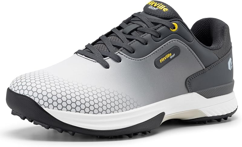 FitVille Wide & Extra Wide Mens Golf Shoes Professional Outdoor Waterproof Spiked Golf Shoes for Men