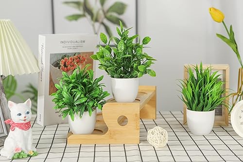 Miniatura 3 de Miracliy Paquete de 4 mini plantas falsas artificiales de eucalipto en maceta para el hogar, oficina, granja, baño, mesa, decoración de interiores