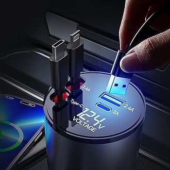Amazon.co.jp: シガーソケット usb-c 急速充電 巻き取り4in1 車