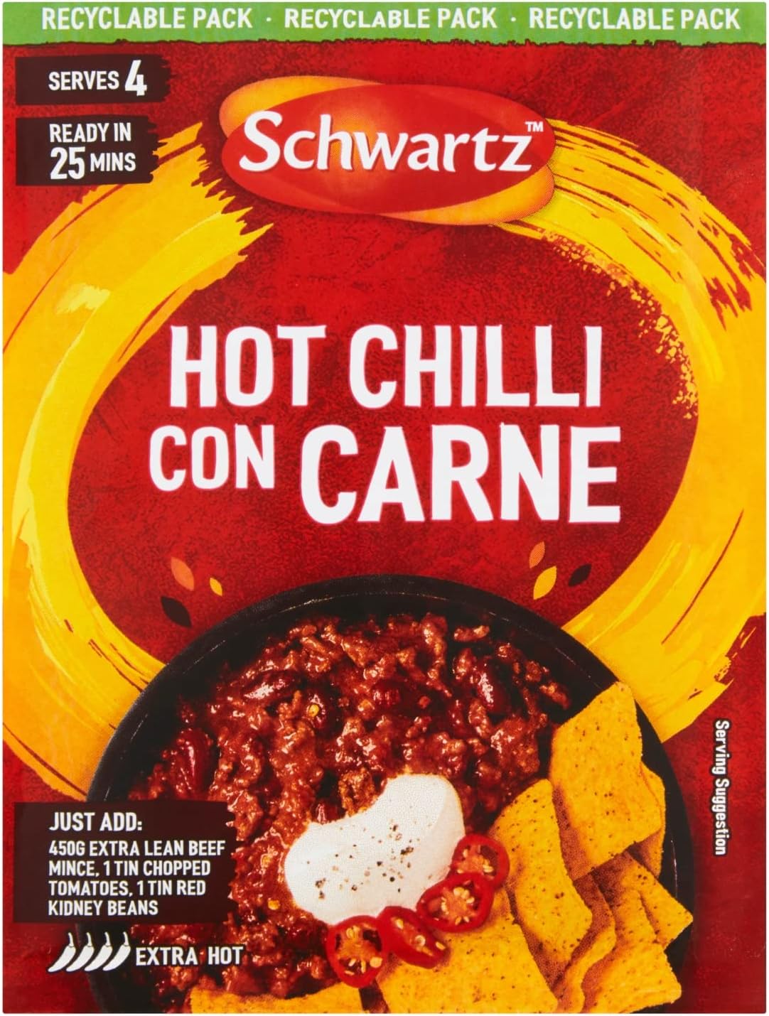 Schwartz Hot Chilli Con Carne Mix 41 G | Serves 4 | Pack of 12 | Extra Hot & Spicy | Rich Mexican Flavour | With Vibrant Chillies, Earthy Cumin and Rich Cocoa Powder