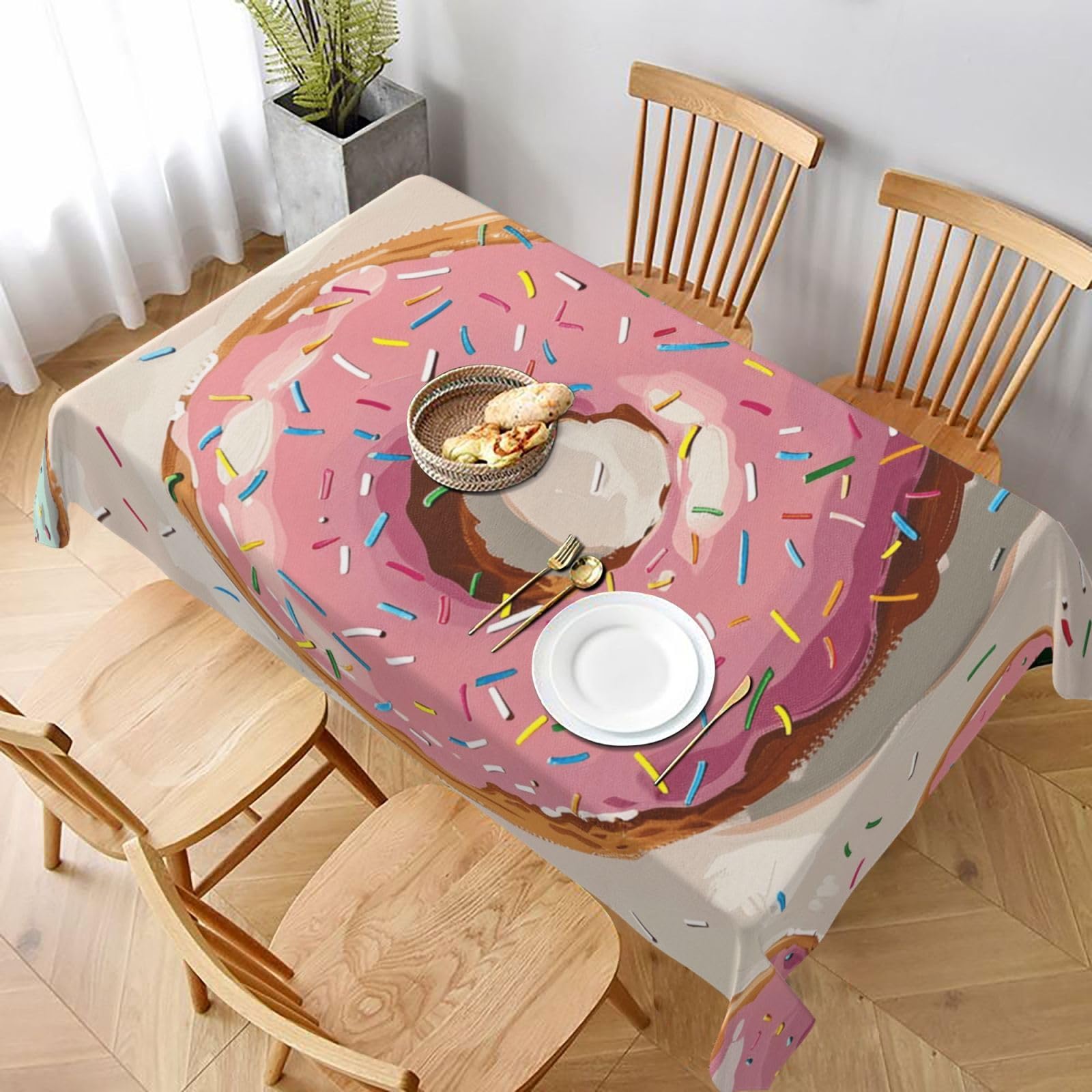 WPKJU Donuts Printed Tablecloth 60x90 in Water Resistant Table Cover Washable Rectangle Table Cloth for Dining Tables