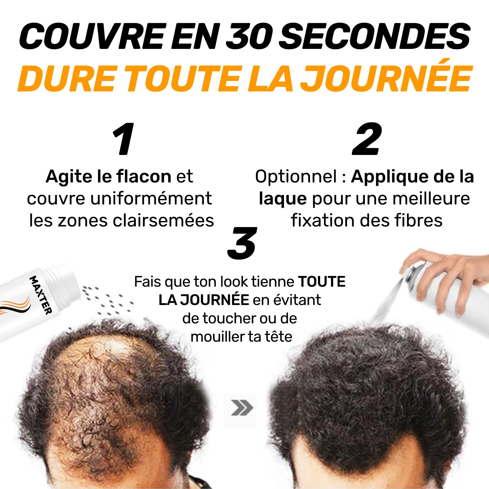 Maxter FIBRE CAPILLAIRE Châtain Foncé - Poudre Cheveux Homme et Femme pour Dissimuler la Calvitie - Poudre pour Cheveux en Microfibre pour Densité et Volume