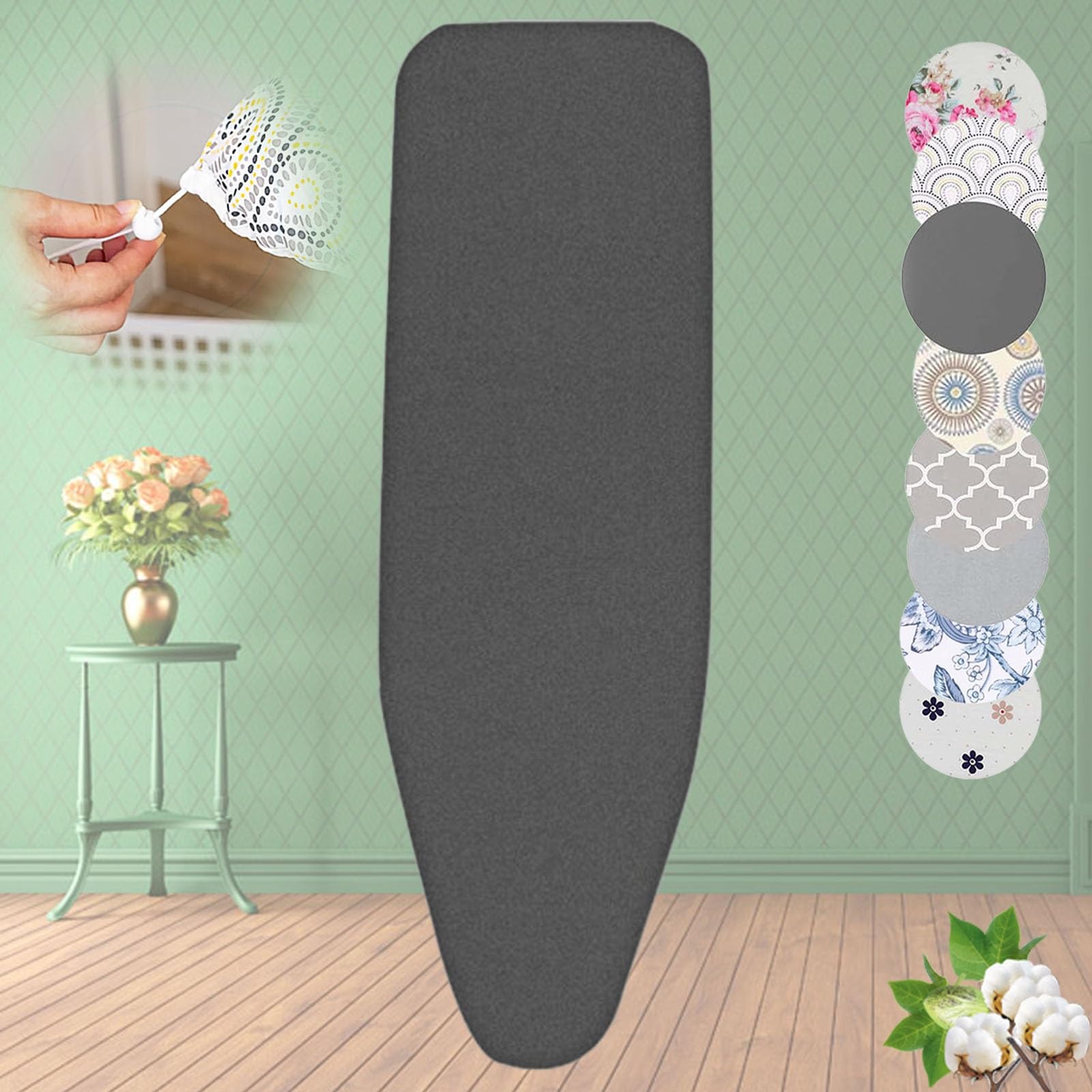 Funda para tabla de planchar duradera de 128 x 40 cm. Repuesto acolchado con cordón de tensión. Se adapta a mesas de hierro estándar. Color negro, duradero y duradero