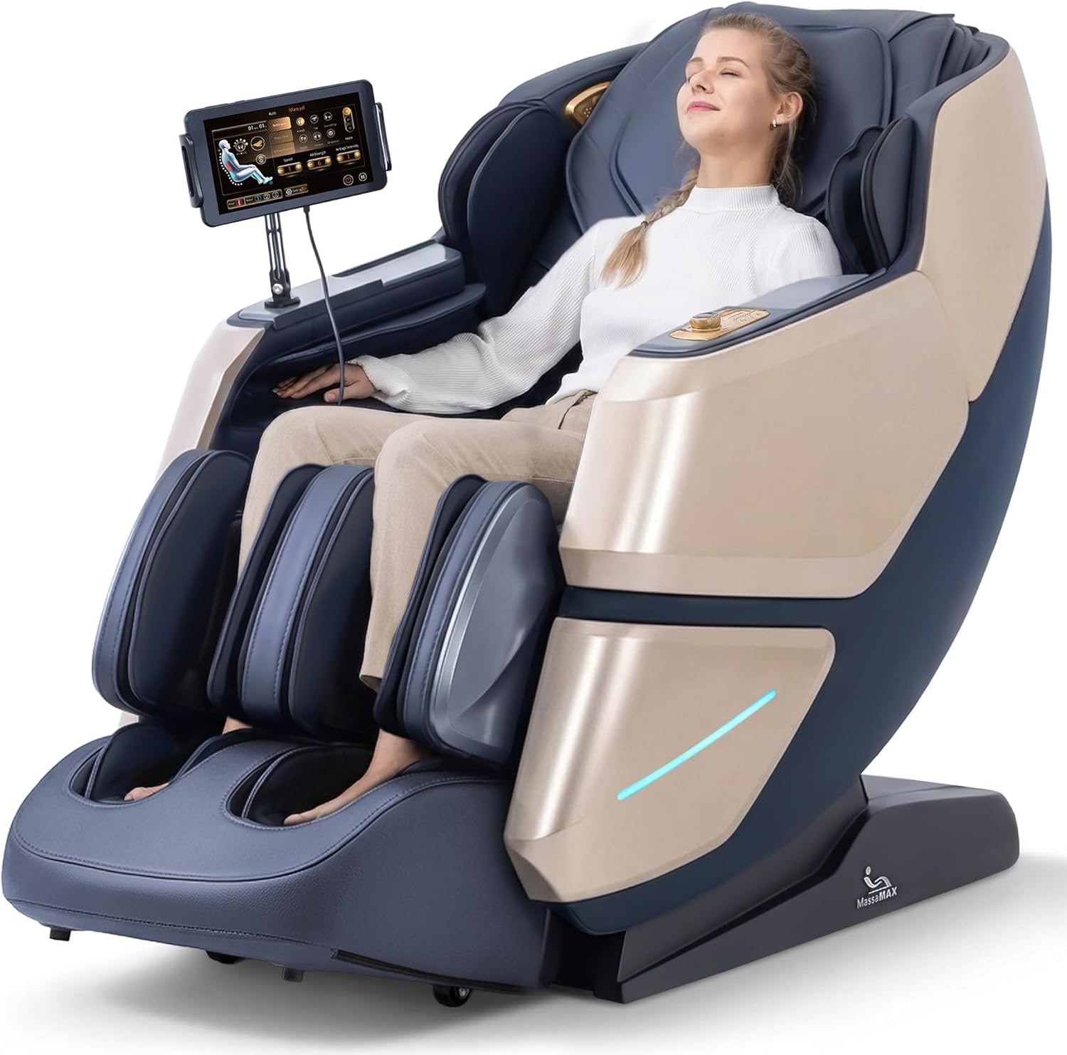 MassaMAX 4D Massage Chair for Smart Comfort, Full Body Recliner with Deep Yoga Stretch, Touchscreen & AI Voice Control, 55" SL-Track, Body Scan, 165°Zero Gravity, Auto Footrest Extension, and Heating