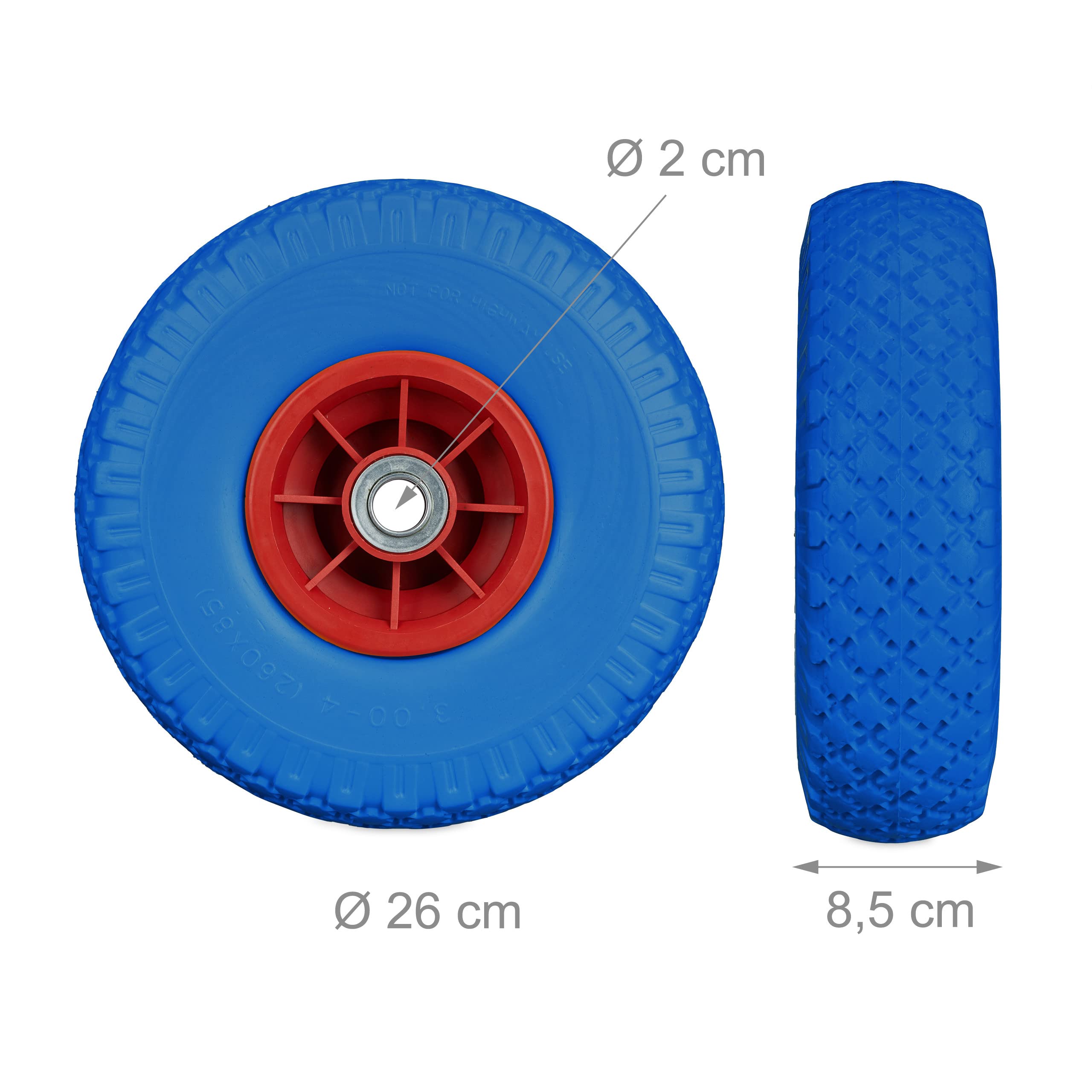 Relaxdays 4 x koło do wózka transportowego, odporne na przebicie opony z pełnej gumy, 3,00-4", oś 20 mm, do 80 kg, koło zapasowe 260 x 85 mm, niebiesko-czerwone