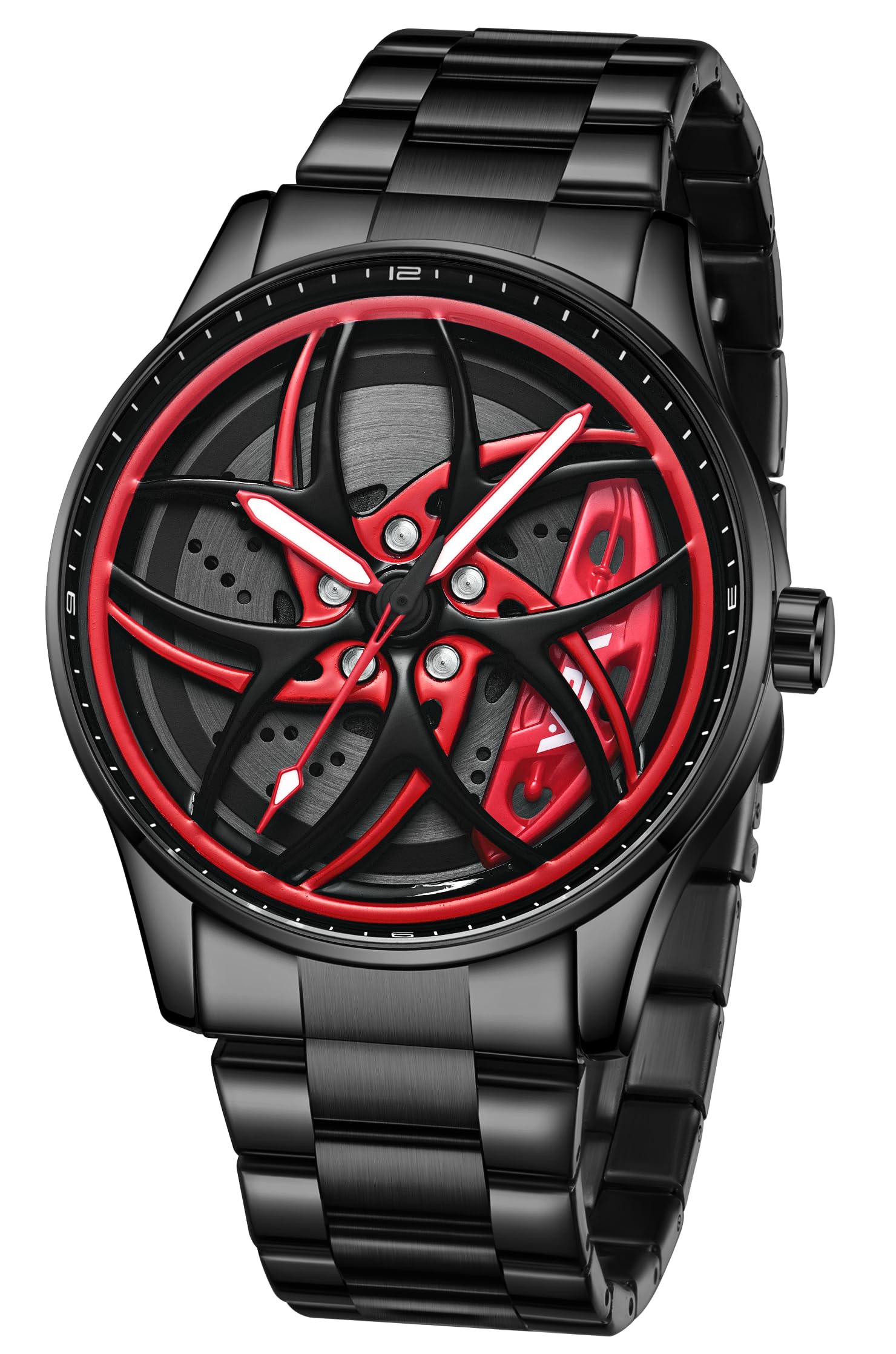 V2A Vortex-3 Series Rolling Wheel Men’s Analog Watch Open Dial Stainless Steel Watch – Car Wheel-Inspired Design, Hollow Out Elegance Casual Watch for Men | Gift for Men (Black-Red) (B0DHL9WP99) Amazon Price History, Amazon Price Tracker