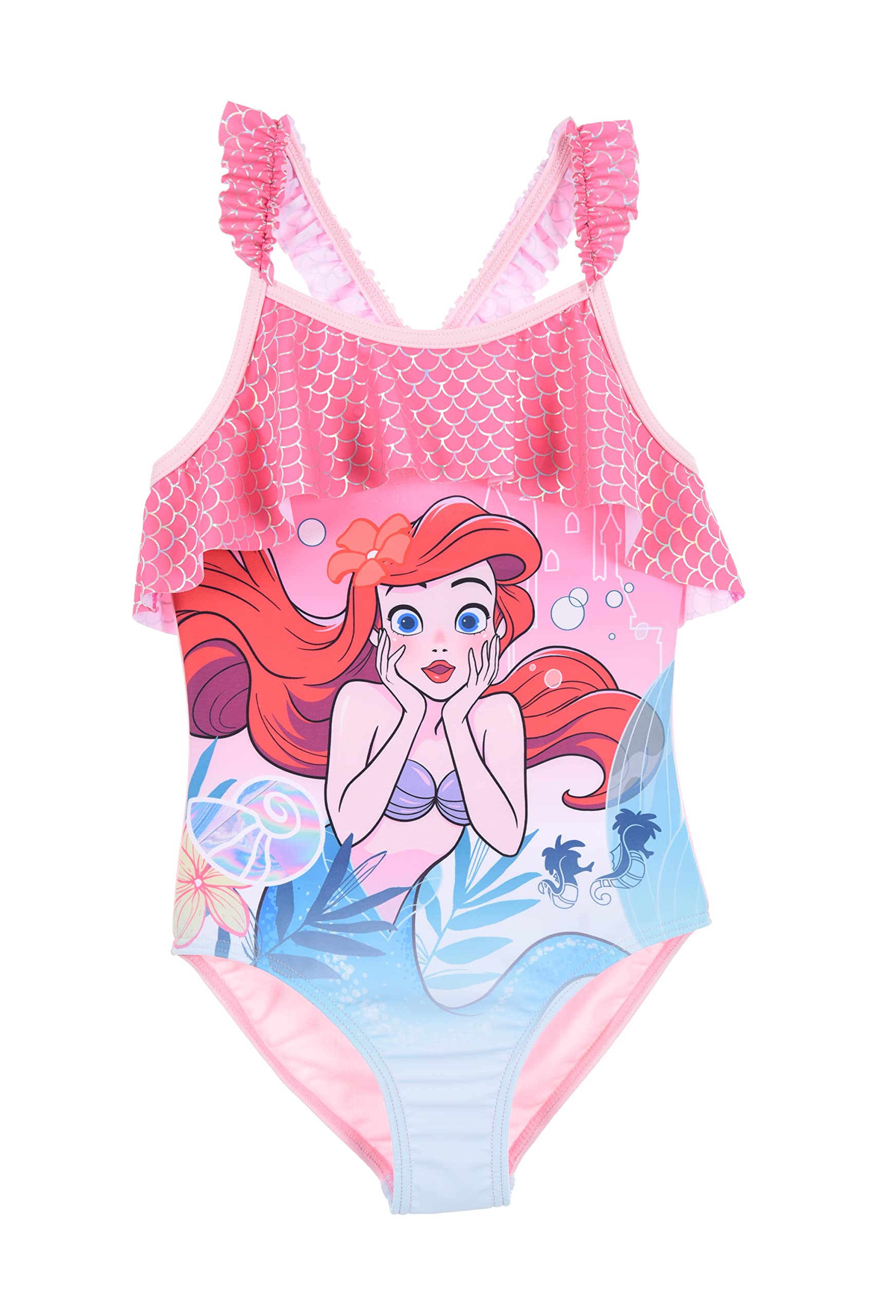 Disney Princesa Ariel Bañador para Niña, Bañador de Una Pieza, Diseño La Sirenita Bañador de Natación, Regalo para Niñas, Talla 3 Años, Rosa