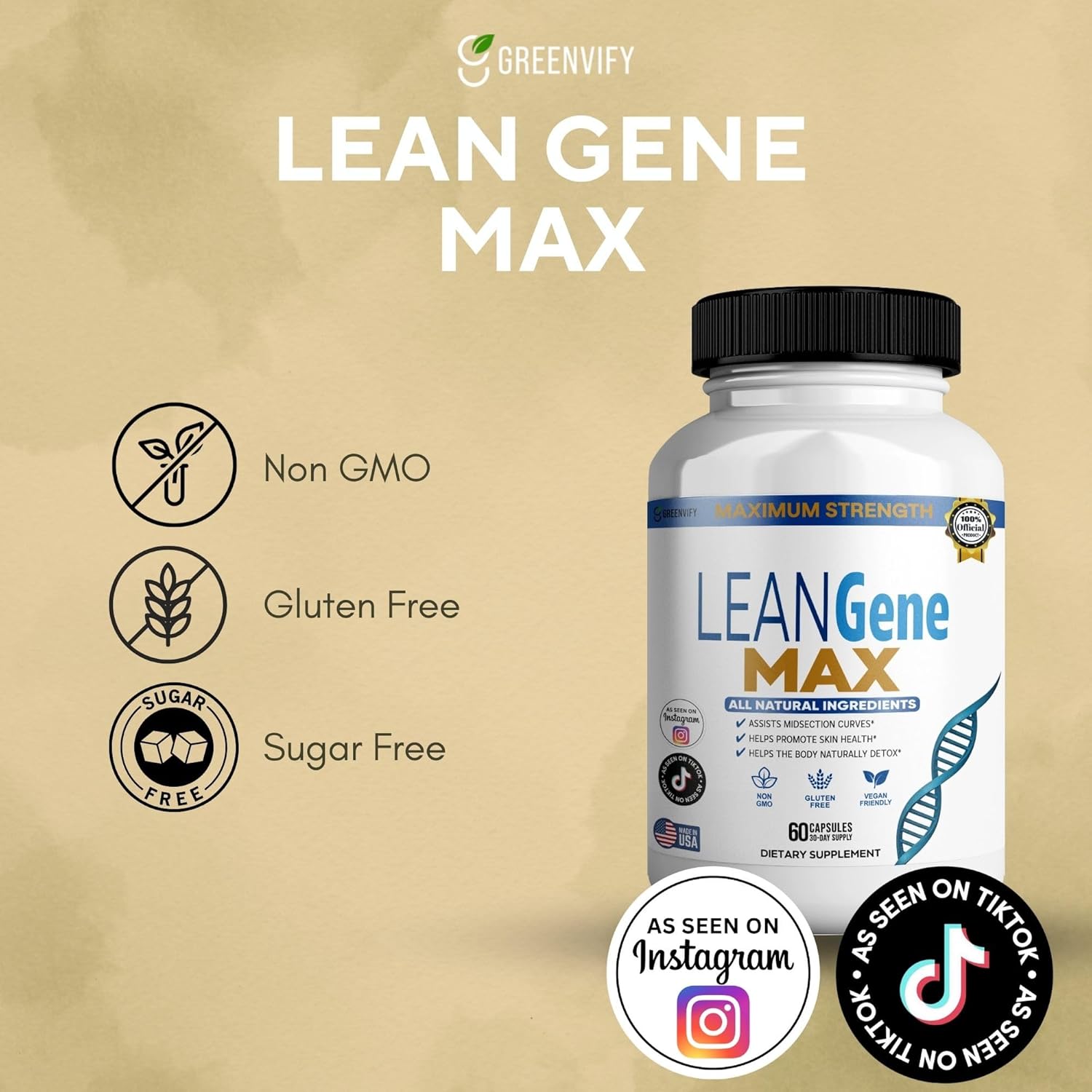 LEANGene MAX Dietary Supplement, Maximum Strength, All Natural Ingredients, 60 Capsules, 30-Day Supply (2)