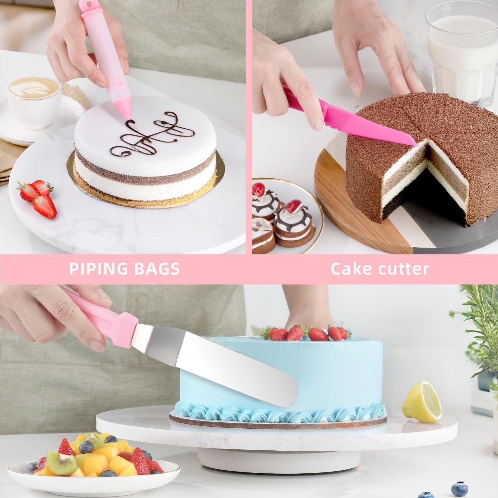 spritztülle Werkzeugset for Kuchendekoration, 138-teilig, Backzubehör inklusive Spritzbeutel und Spitzen-Set, Spritztüllen-Set, Pink tüllen(Pink (138 PCS))