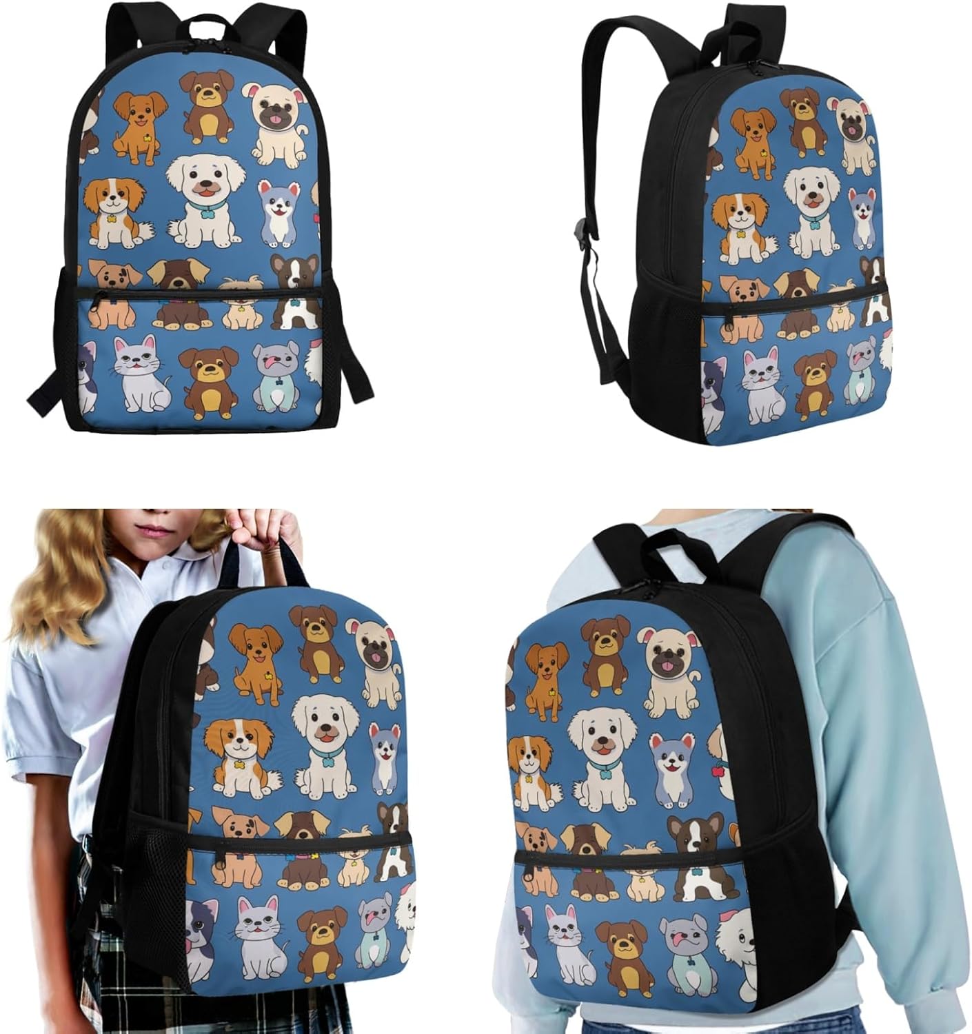 Puppy Dog Backpack for Boys 3rd Grade with Lunchbag School Backpacks Pencil Case Water Bottle Holder Elementary School Bookbag for Kids 8-9/10-12 Schoolbag Back Pack Knapsack Daycare Bags