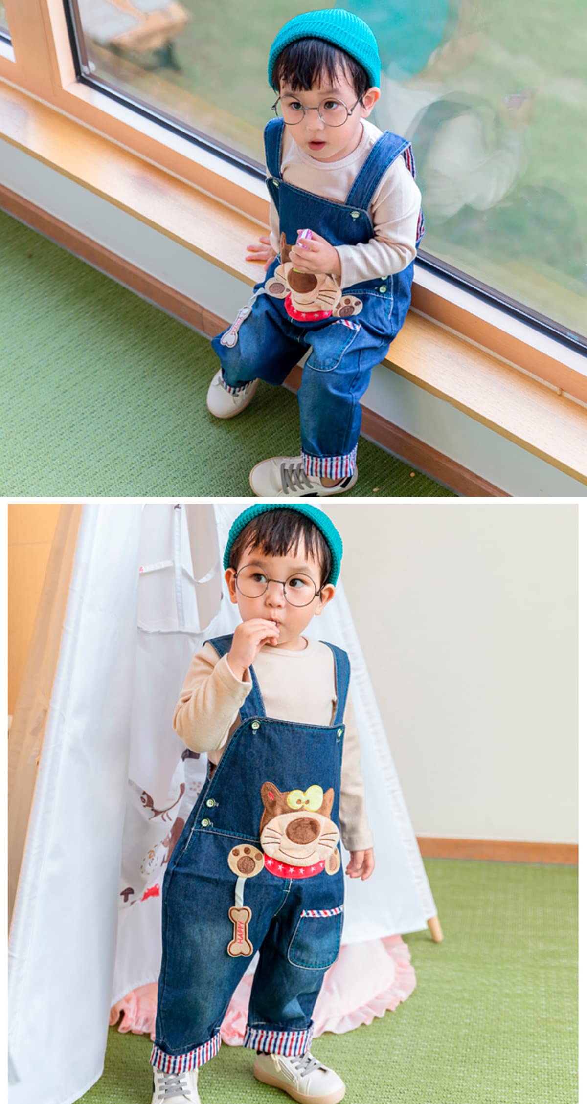 Bebé Niños Peto Vaqueros Overall Mono Largo Elegante Ocio Azul con Patrón Moda