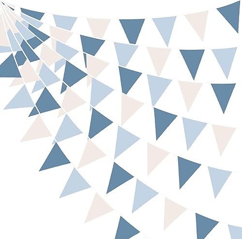 Decoraciones de fiesta azul retro de 32 pies, banderines de tela con banderines de tela para decoración náutica, boda, cumpleaños, Ahoy, Achor,