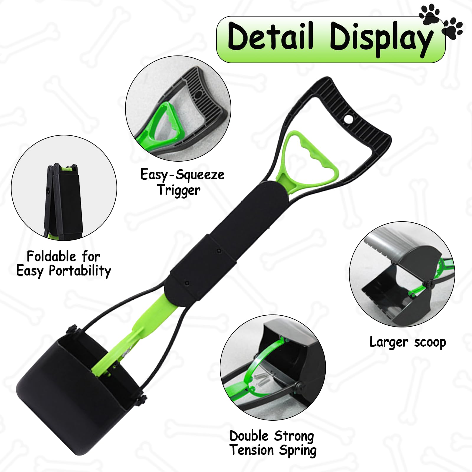 Paletta per Cacca Cani, 45cm Animale Domestico Pooper Scooper, Palette per Escrementi Cani, Pieghevole, Molla ad Alta Elasticità, Raccogli Cacca Cane, Scoop di Poop Dog per Cani e Gatti