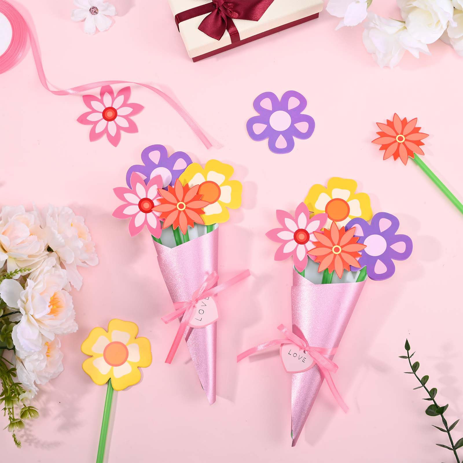 Kit De 24 Bouquets De Fleurs En Papier – DIY Fête Des Mères, Activité Manuelle Pour Enfants Et Adultes