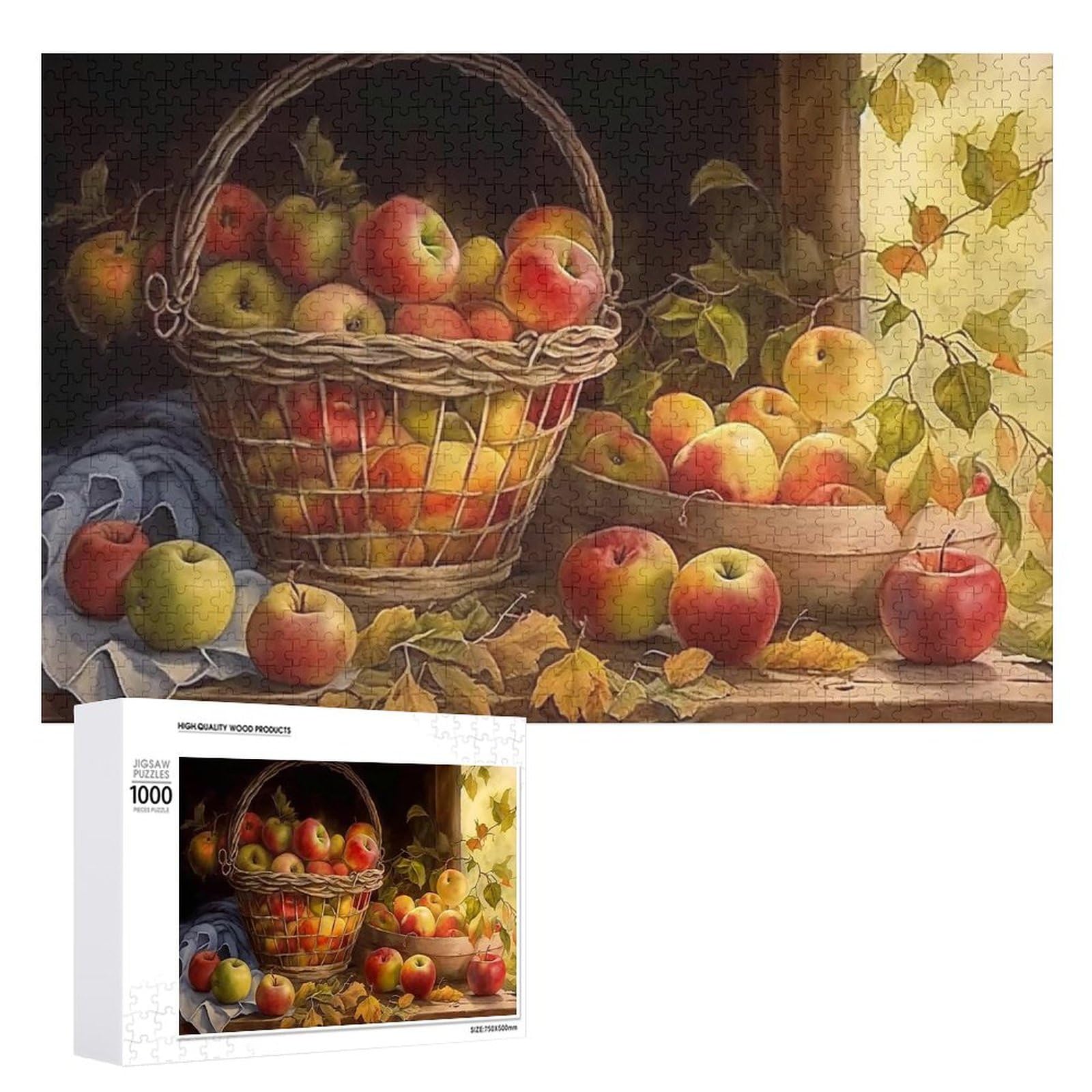 Apples & Fruit Basket Jigsaw Puzzles for Adults 1000 Pieces - Vintage Oil Painting Wooden Puzzles, Great Toys for Kids & Home Decor โ image 1