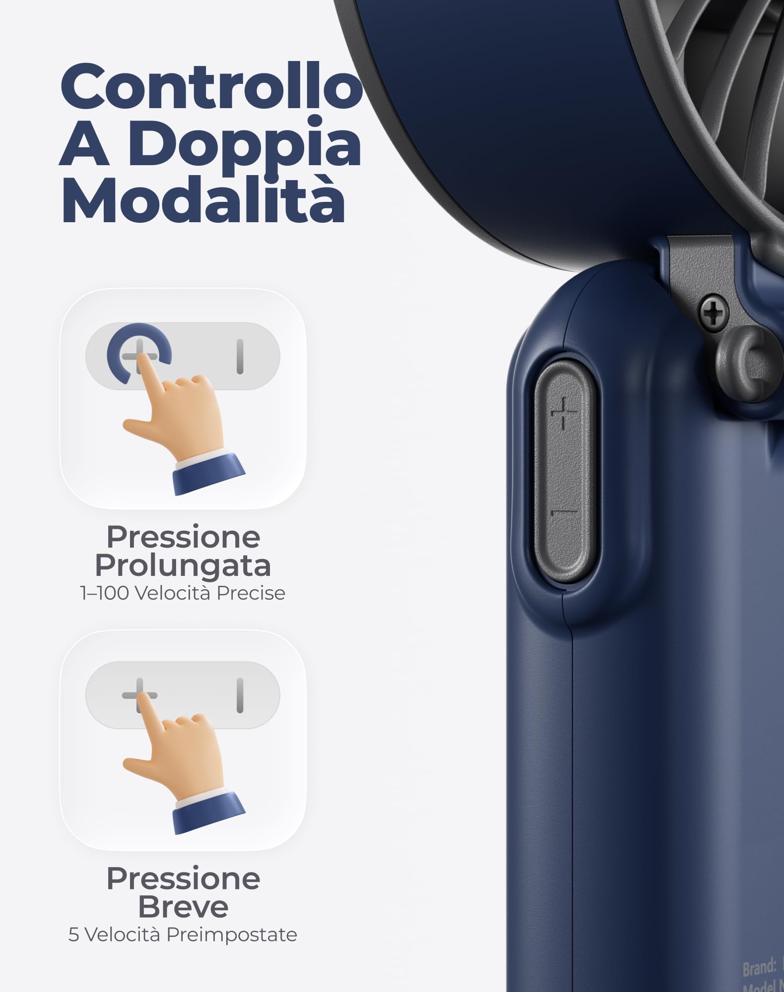Diveblues Mini Ventilatore Portatile a Mano, Ventilatore Turbo USB Ricaricabile Pieghevole, 100 Velocità, Fino a 12 Ore di Autonomia, Ventilatore 4-in-1 da Tavolo e da Collo per Viaggi e Outdoor