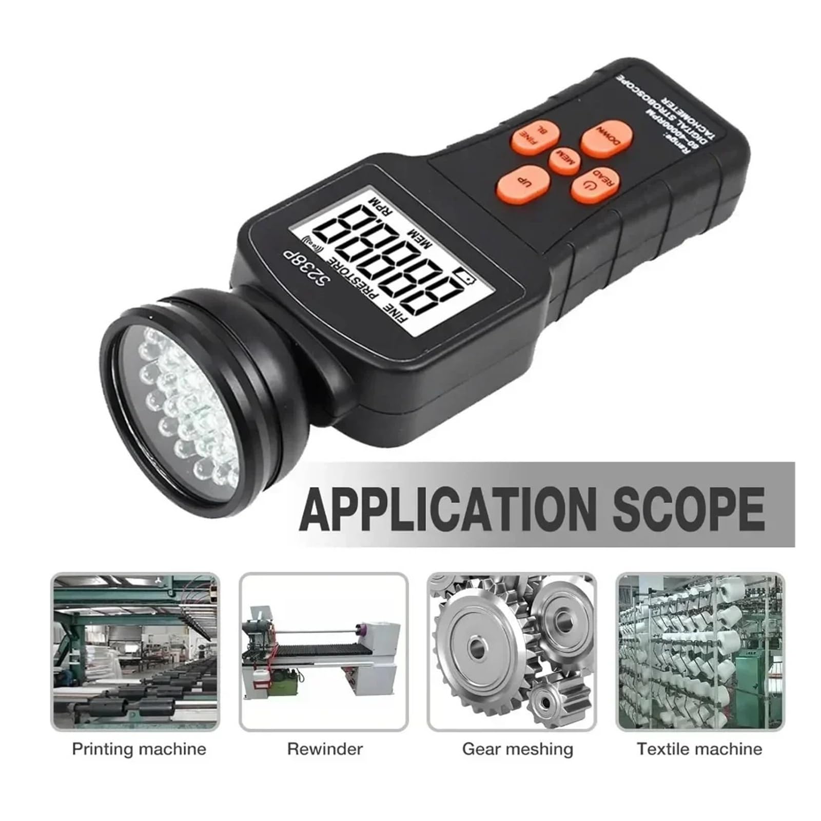 Cyfrowy obrotomierz stroboskopowy LCD bezdotykowy Flash fotoelektryczny miernik rewolucji 60-39999 obr./min Tester prędkościomierza Obserwacja w czasie rzeczywistym