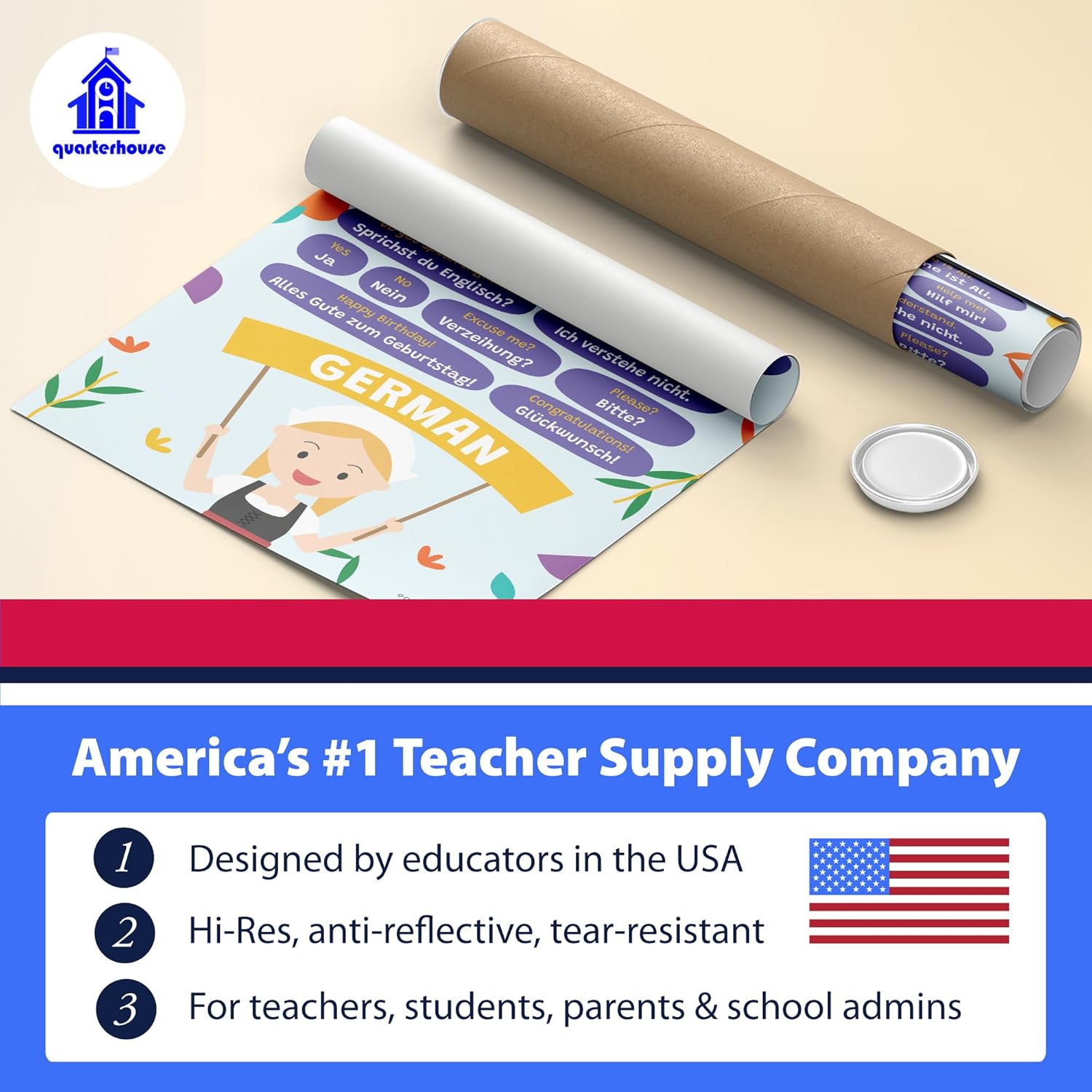 Quarterhouse 10 Poster How to Say in Different Languages Set, Foreign Language Classroom Learning Materials for Pre-K and K-12 Students and Teachers, 12 x 18 Inches, Made in USA