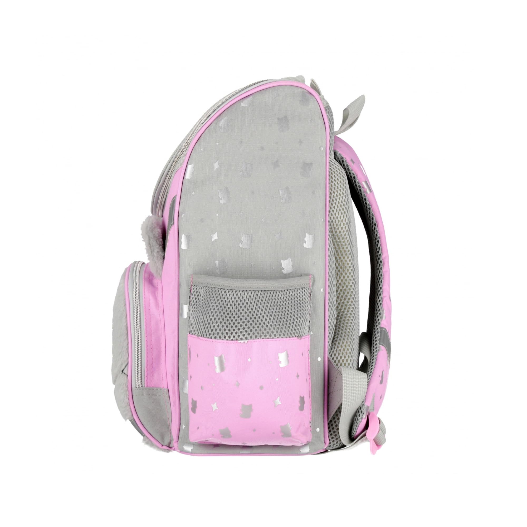 Goldkids - Schulranzen für Jungen und Mädchen, 4er-Set - Schul-Rucksack für Kinder mit Federmäppchen - Schuhbeutel und Hausaufgabenheft - Katze Motiv - 1-3 Klasse