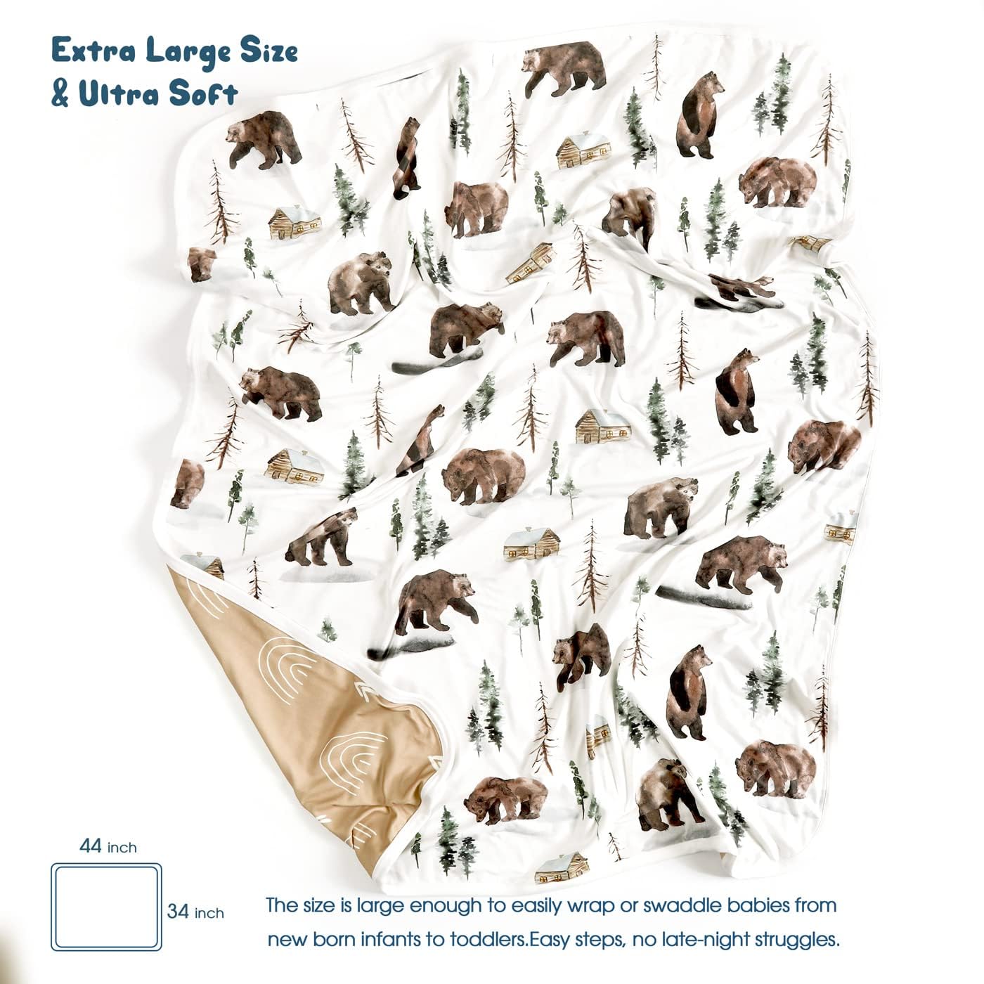 GRSSDER Baby Blankets Super Soft Jersey Knit Swaddle Blanket 2 Pack for Baby Girls and Boys, Double Layer Receiving Blankets 34 x 44 Inches Extra Large for Baby Show Gift, Deer & Bear
