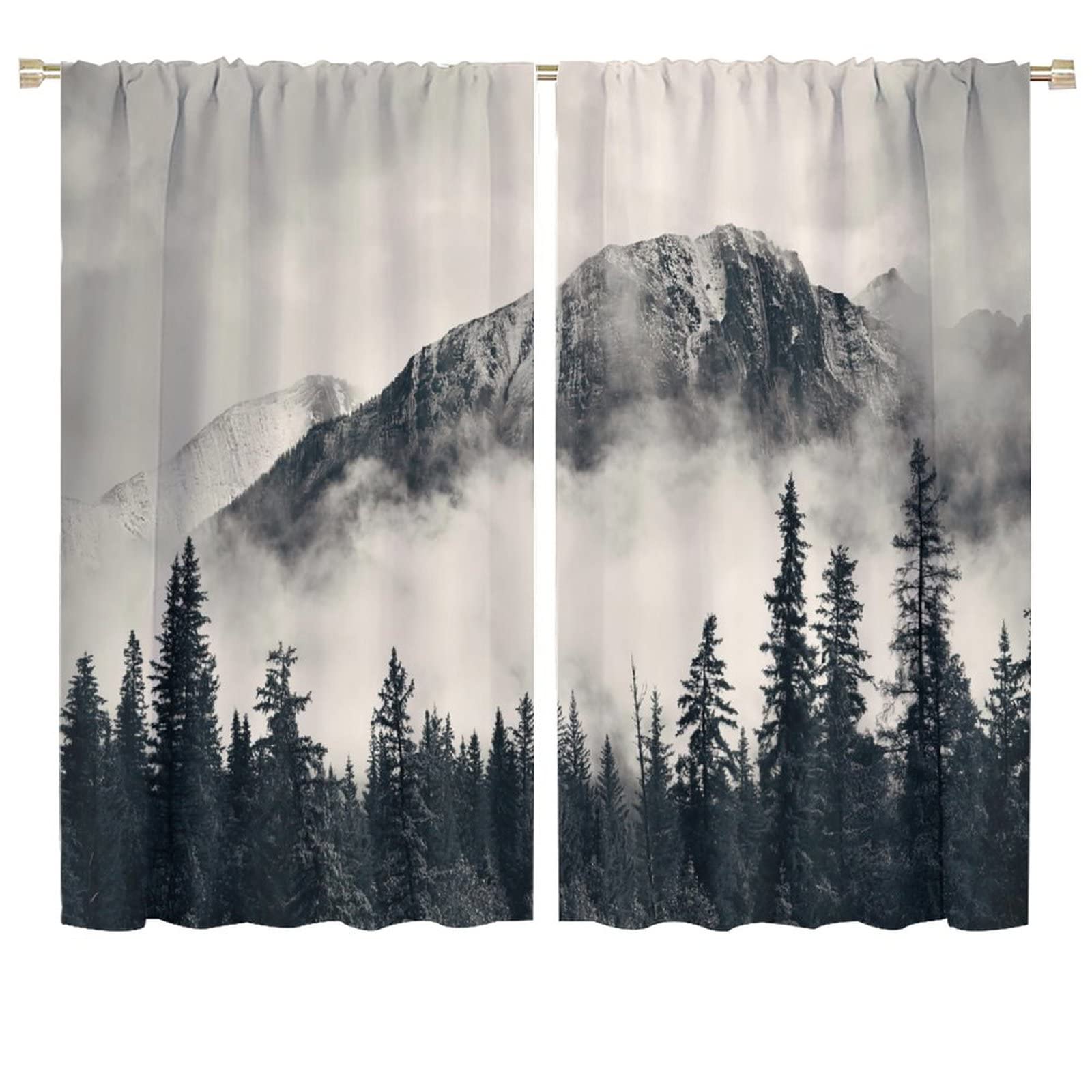 JESTRONRY Forest Bedroom Curtains,Misty Forest Nature Landscape Grey Style Room Darkening Door Window Rod Pocket Curtain for Living Room Kitchen Bathroom Hotels Decor,2 Panels W72xL63in