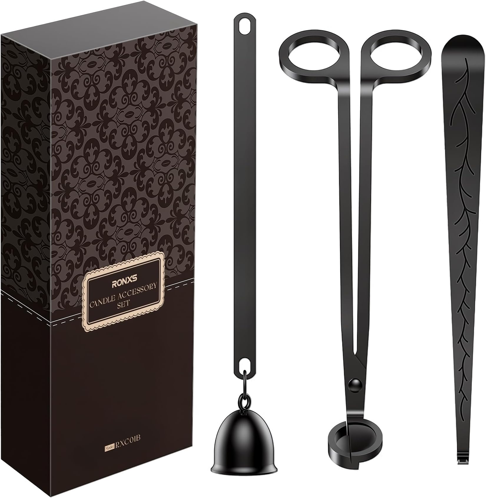 3 in 1 Candle Accessory Set, Candle Wick Trimmer Cutter, Candle Snuffer Extinguisher, Wick Dipper with Gift Package for Candle Lover (Black)