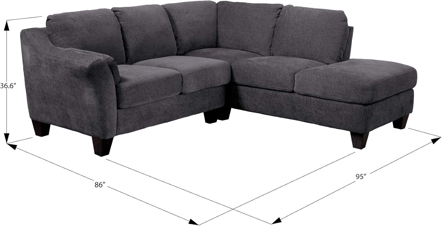 Madrona Burke Ella Charcoal Gray Rsf Sectional with Cushioned Back, Flared Arms, and Block Feet : Home & Kitchen