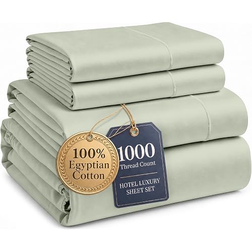 LANE LINEN Bed Sheets Queen Size 100% Egyptian Cotton Sateen - Mineral