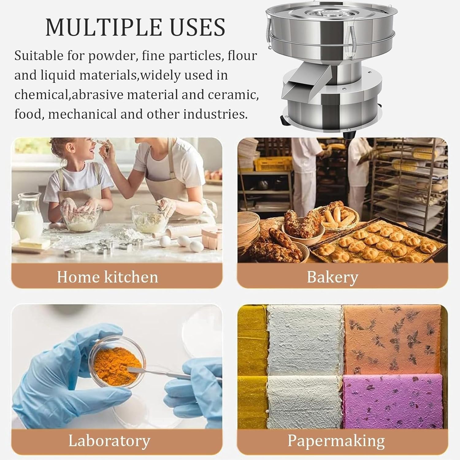 Automatic Sieve Shaker Vibrating Sieve Machine Flour Powder Sifter Electric Vibrating Sieve Machine Stainless Steel(60Mesh)