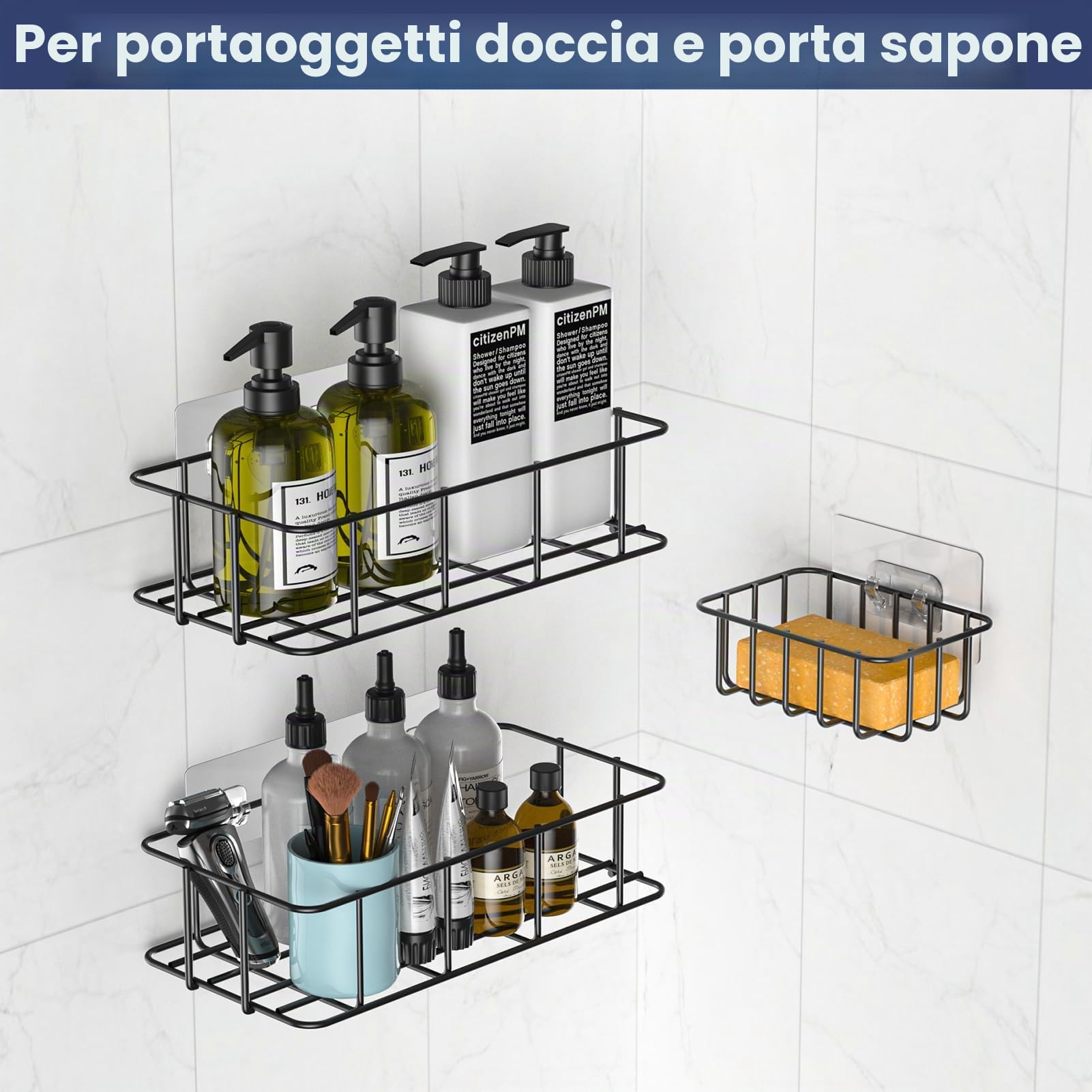Ganci Adesivi per Mensola da Doccia, 5 Pezzi Sostituzione Dell'adesivo per il Contenitore per Doccia, Shower Caddy Adhesive Replacement (Adatto per appendere linee)