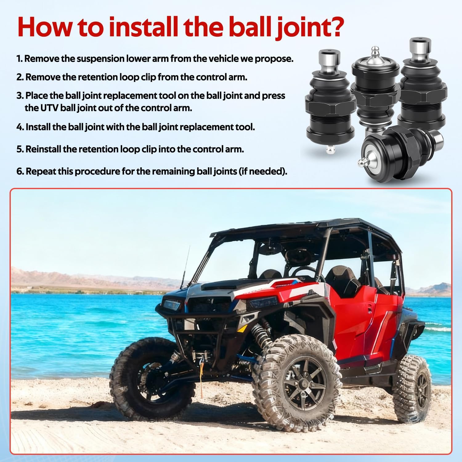 Heavy Duty Death Grip Ball Joint Replacement Package Compatible with 2014-2024 Polaris RZR XP 4 KRZRBJ10-PACK 1000 EPS High Lifter Edition/Turbo S, 4pcs Off-Road UTV Death Grip for Ball Joints Kit