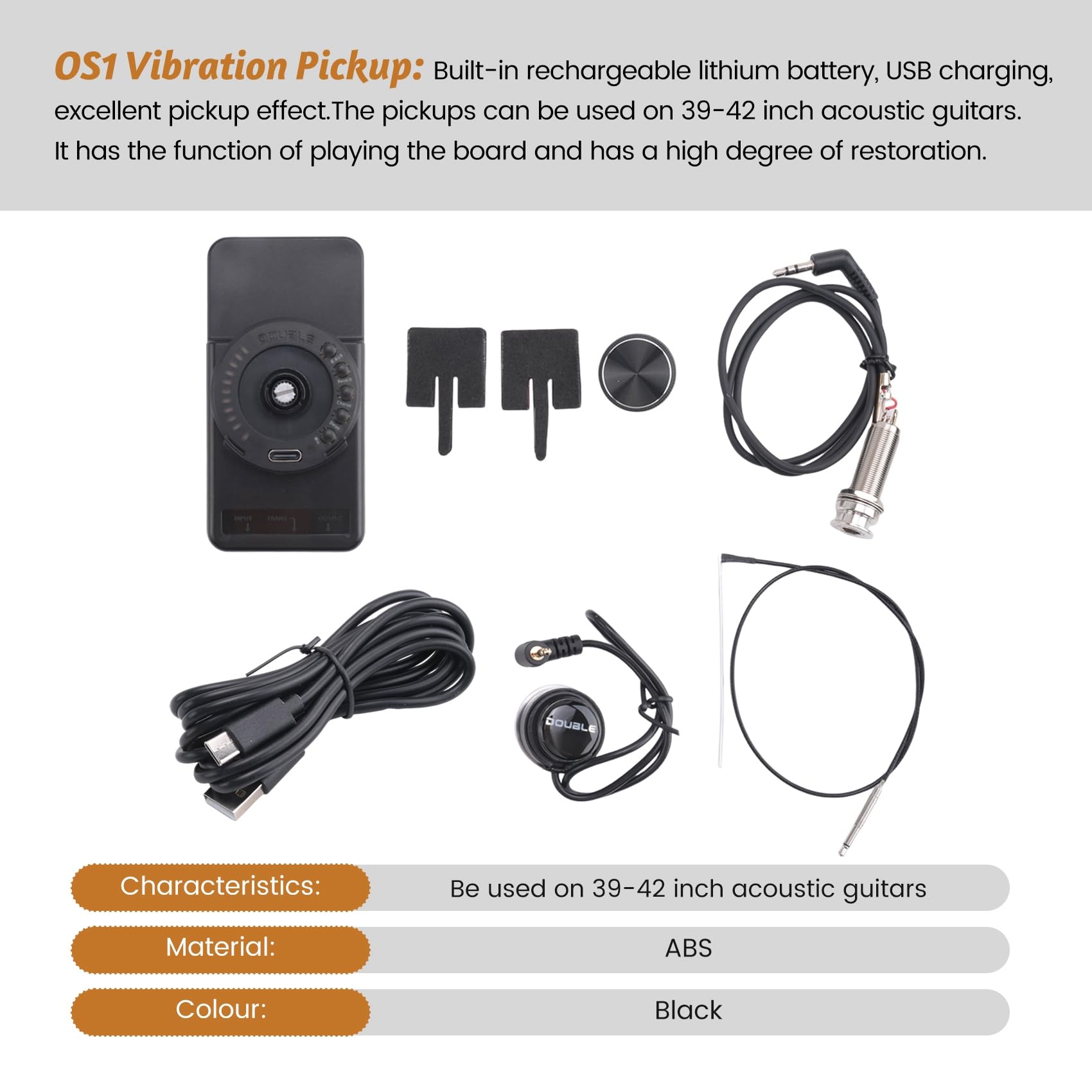 Pickup A Vibrazione OS1 Pickup Compatibile con Ricarica USB per Strumenti di Musica Folk Classica per Accessori per Chitarra