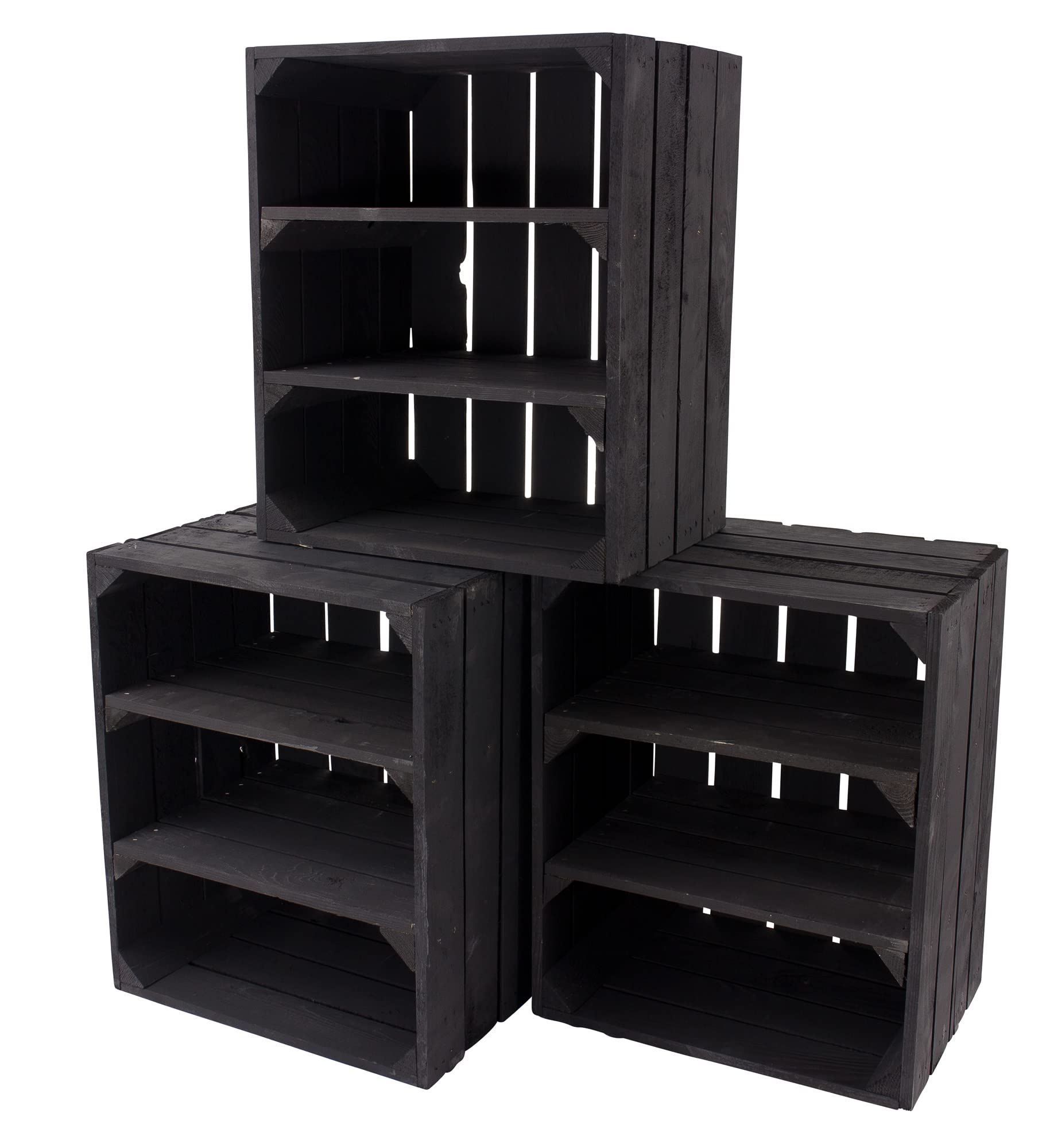 Cassetta In Legno Vinterior Per Frutta/Mobile - 50x40x30 Cm Con 2 Ripiani Neri