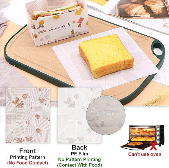100 Sheets Cheese Wrap Paper, Food Packaging Paper, Waterproof and Oil Resistant for Sandwich/Bread/Cake/Burger