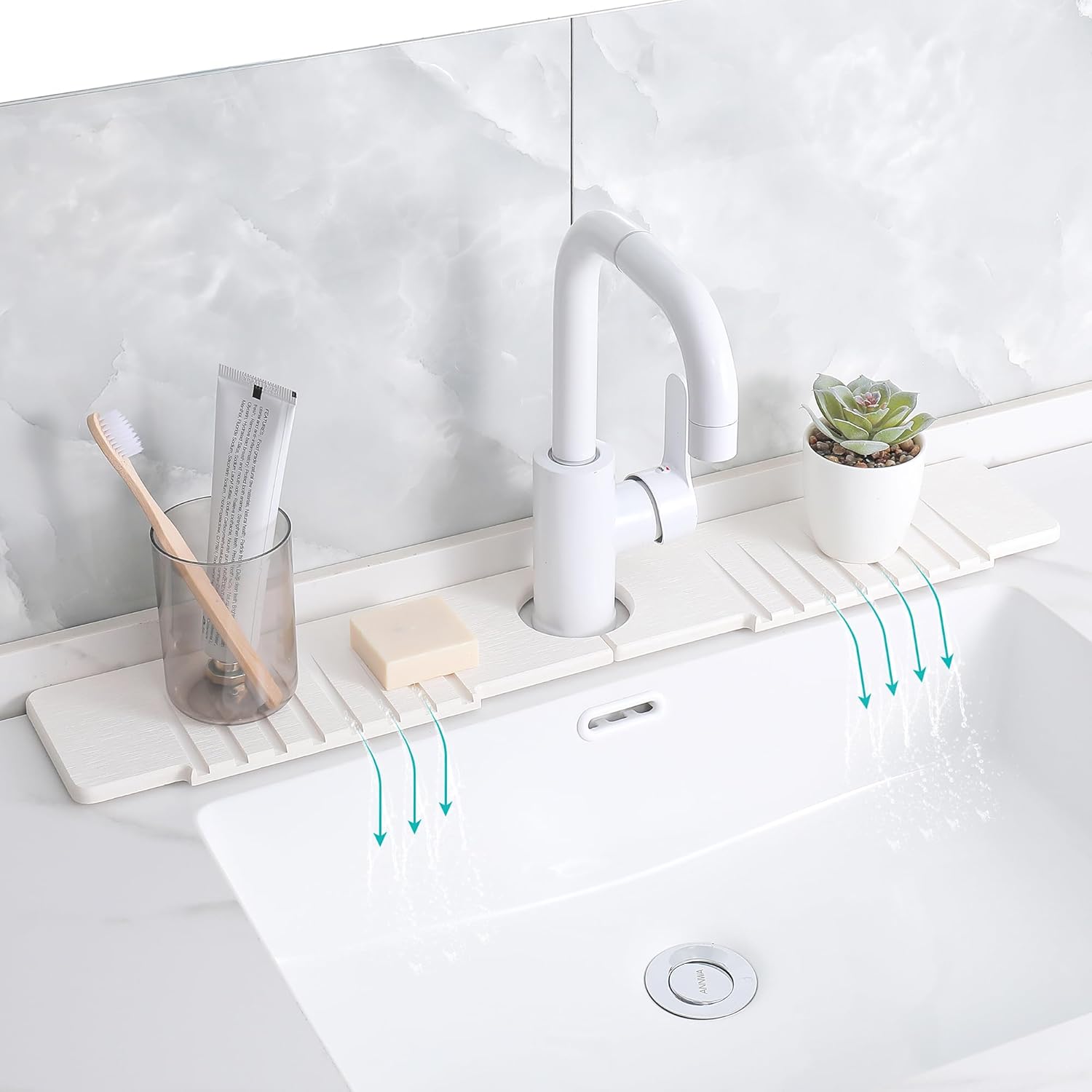 Stone Faucet Mat for Kitchen Sink,Stone Sink Mat for Kitchen Faucet – Fast Drying Diatomite Mat Splash Guard with Drain Grooves,Quick Dry Drip Catcher for Bathroom & Kitchen(23.62×3.94in)
