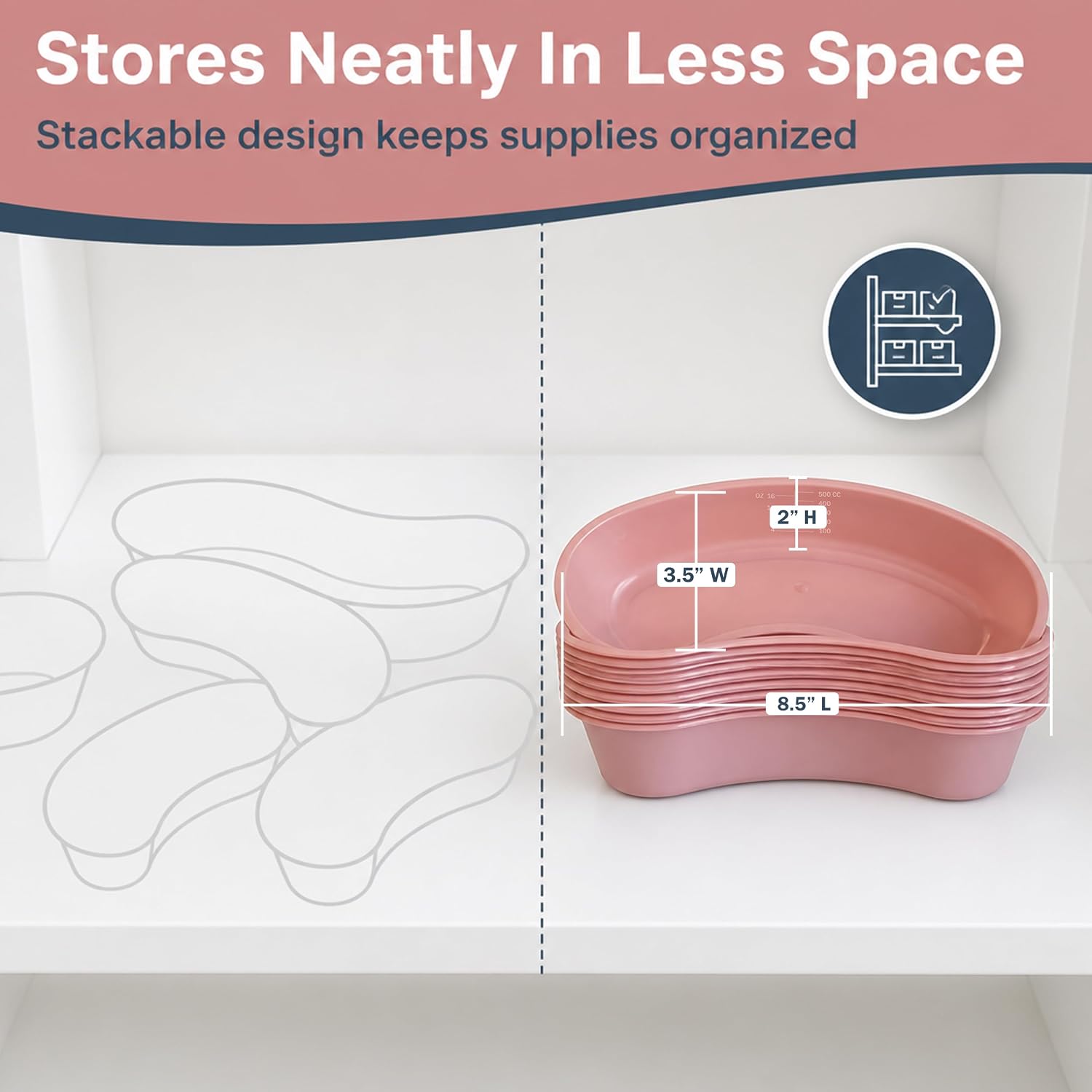 Kidney Shaped Emesis Basin 16 oz - 5 Mauve Bedside Basins for Handwashing, Brushing Teeth, Ear Irrigation, and More - Good for Hospitals, Medical Facilities, and Home Use