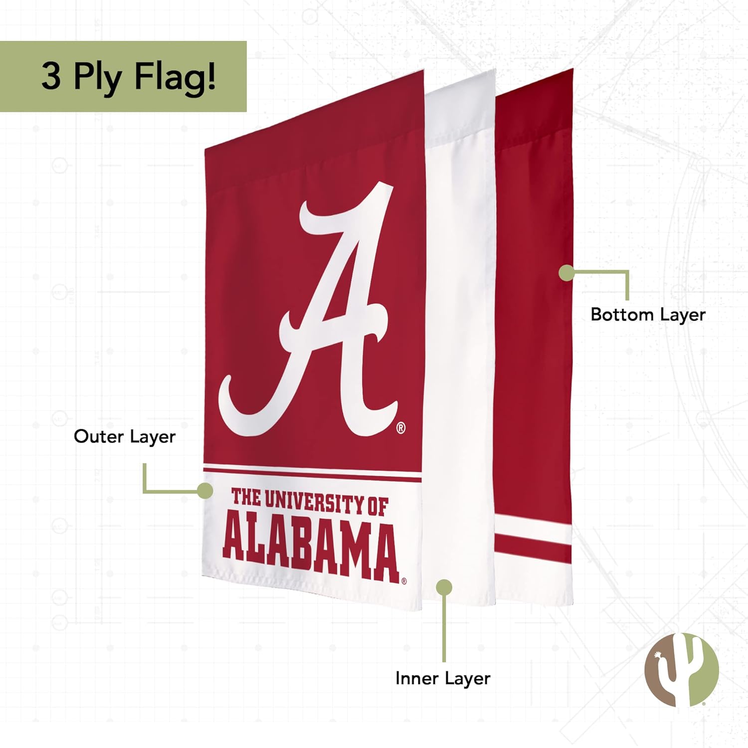 Desert Cactus University of Alabama UA Garden Flag – 19 x 12 inch Alabama Crimson Tide Banner, For Outdoor Display and Events (Design A) - Image 3