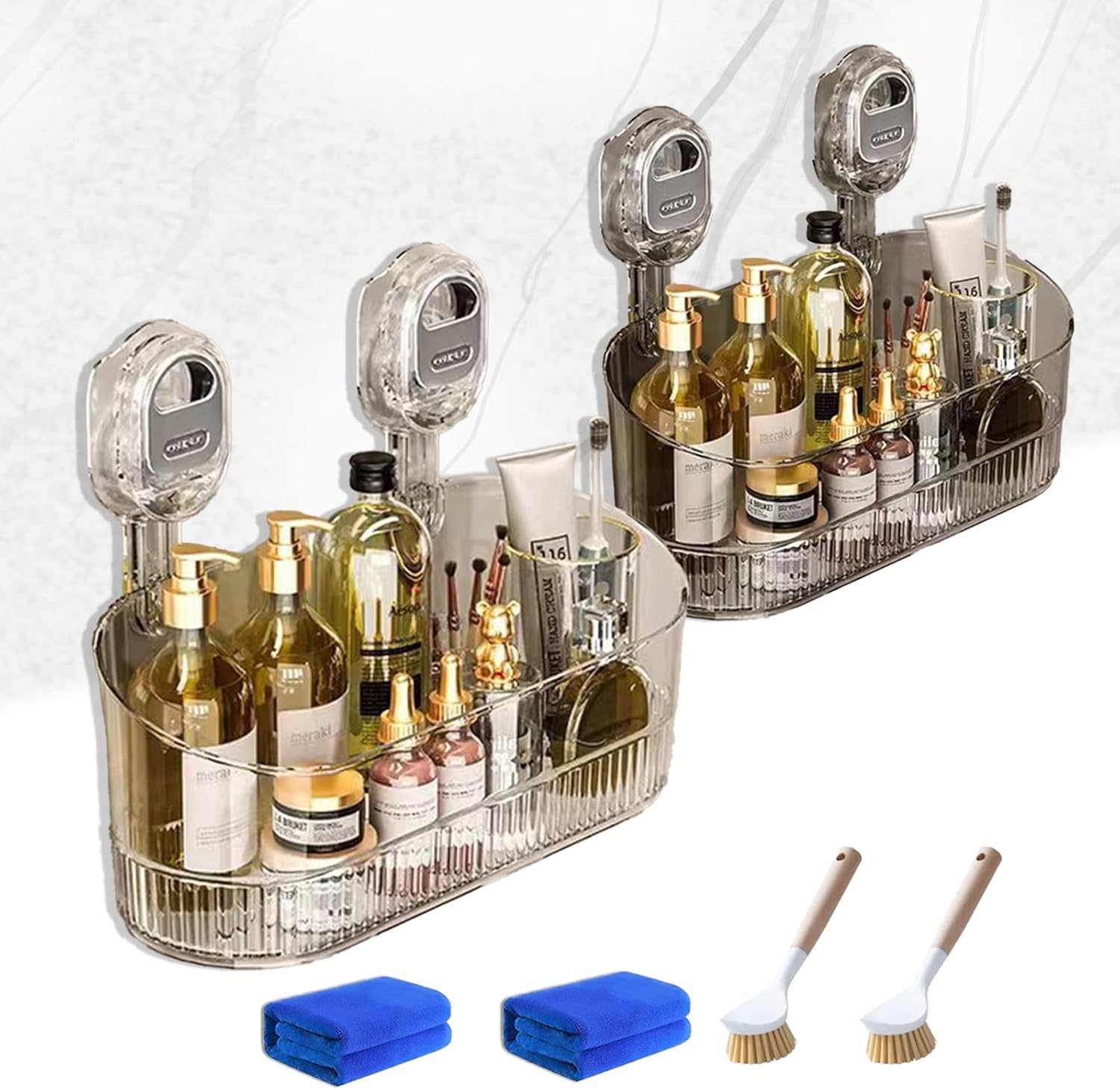 吸盤収納ボックス、吸盤収納、吸盤棚、ドリル不要のバスルーム吸盤収納ボックス &ndash; 大容量&amp;強力な耐荷重 (2個-A)