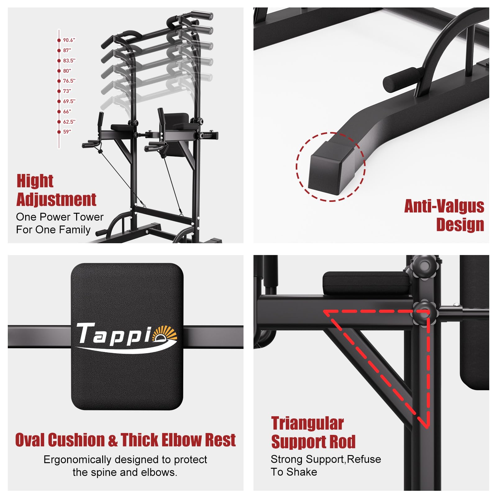 Tappio Power Tower Pull Up Bar for Home Gym, Multi Functional Pull Up Bar Stand Dip Bar Station, Adjustable Height Workout Dip Station Strength Training Fitness Equipment