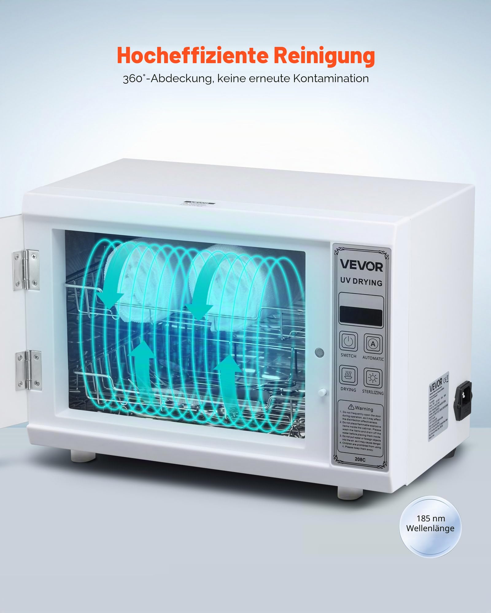 VEVOR UV Sterilisator Nagelwerkzeug-Reinigungsmaschine (12 L / 160 W) multifunktionale Nagelreiniger Sterilisator mit Timer-Einstellung, Reinigungskabinett mit Tür aus gehärtetem Glas, für Labore